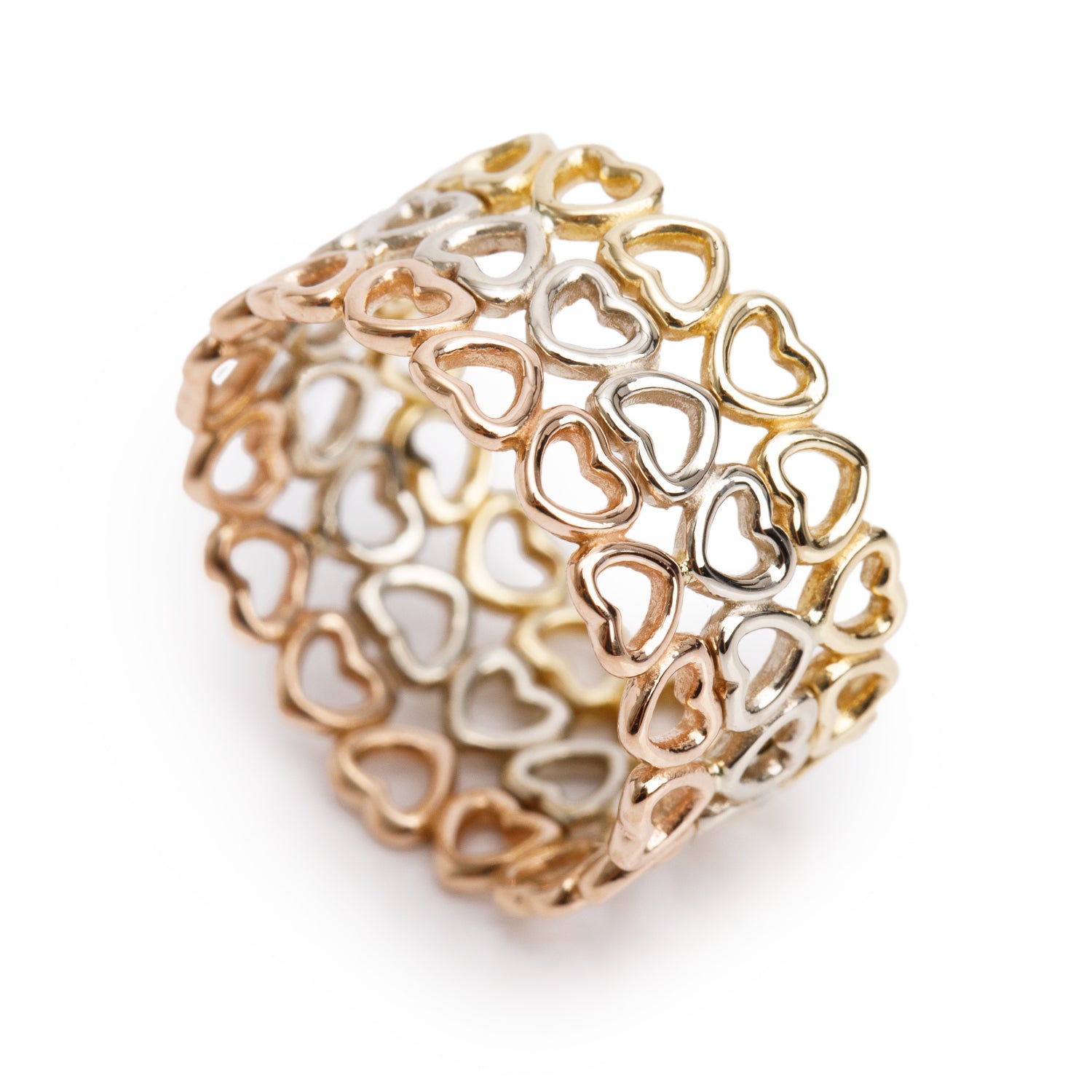 Tiffany & Co. Paloma Picasso 18k Yellow, White & Rose Gold Crown of Hearts Band Ring, Size 6 w/ Box