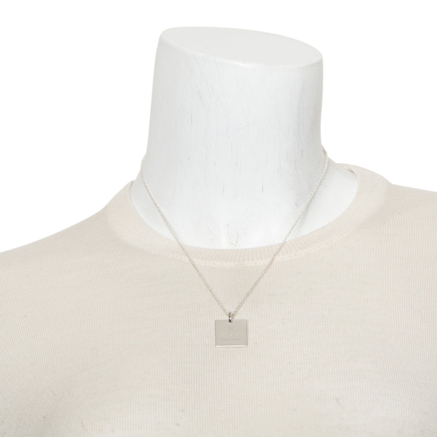 Gucci Sterling Silver Trademark Square Pendant Necklace