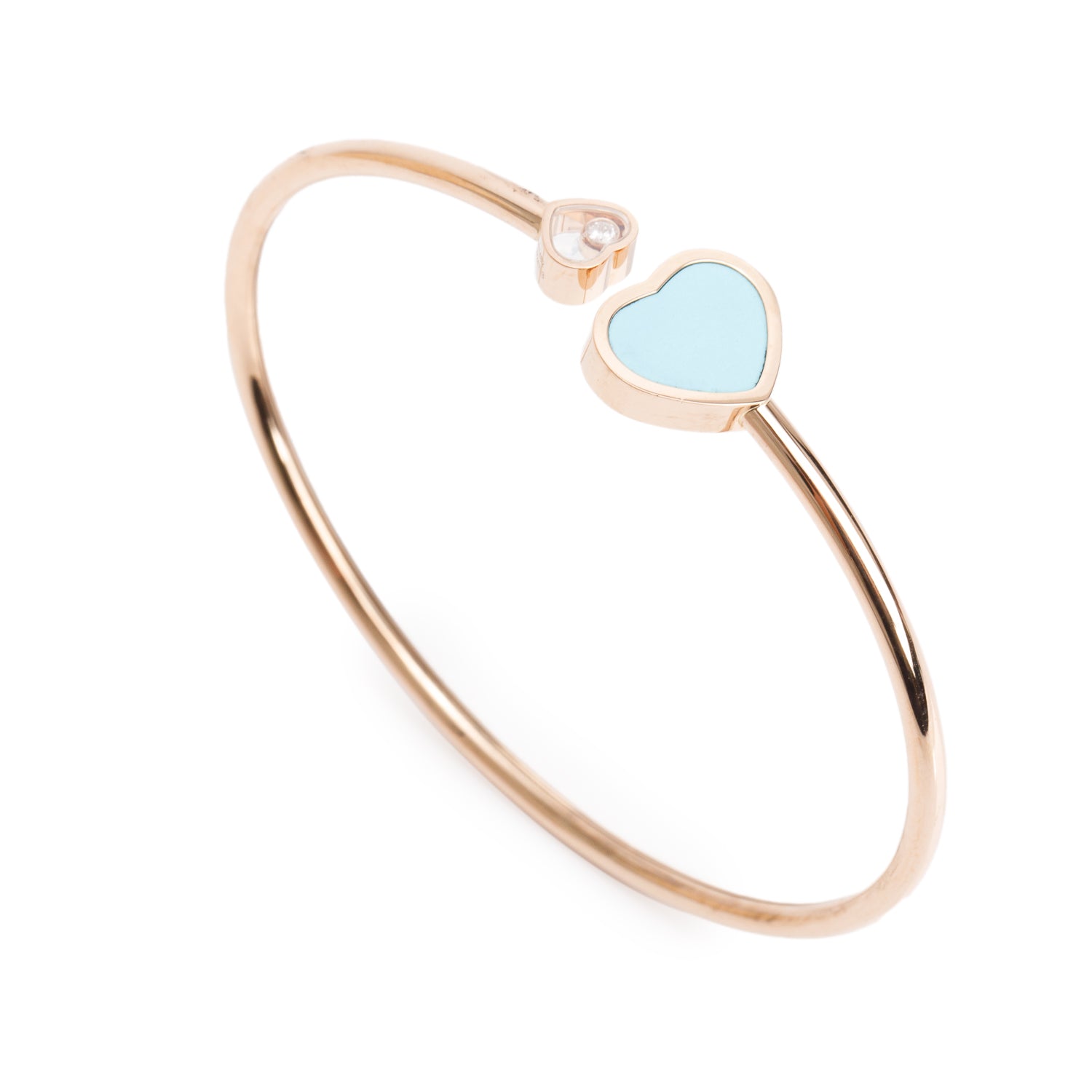 Chopard 18k Rose Gold Diamond & Turquoise Happy Hearts Bangle