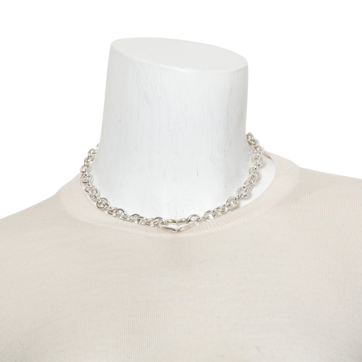 Tiffany & Co. Sterling Silver Open Heart Clasp Link Choker Necklace