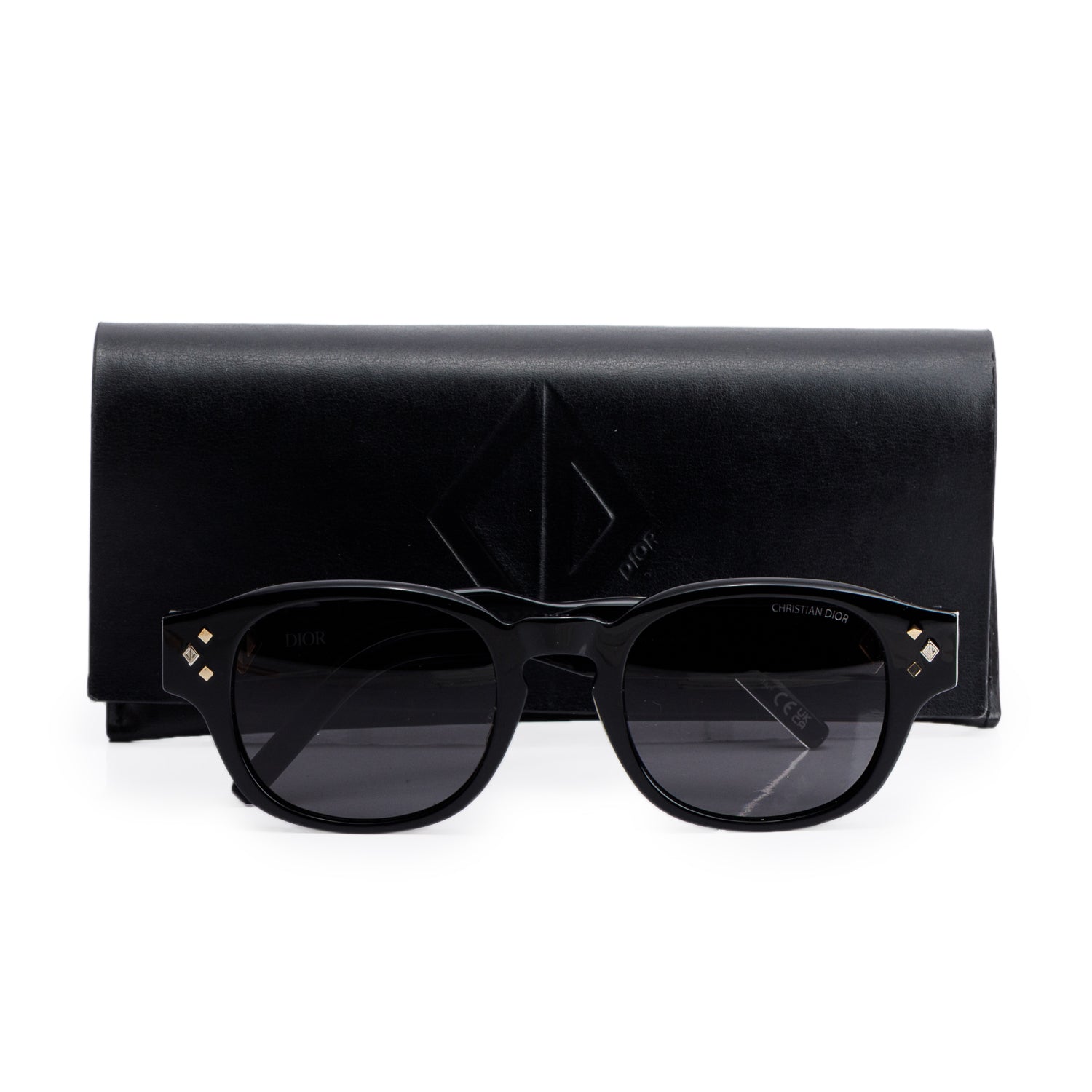 Christian Dior Black Acetate Diamond R2F Round Sunglasses w/ Case