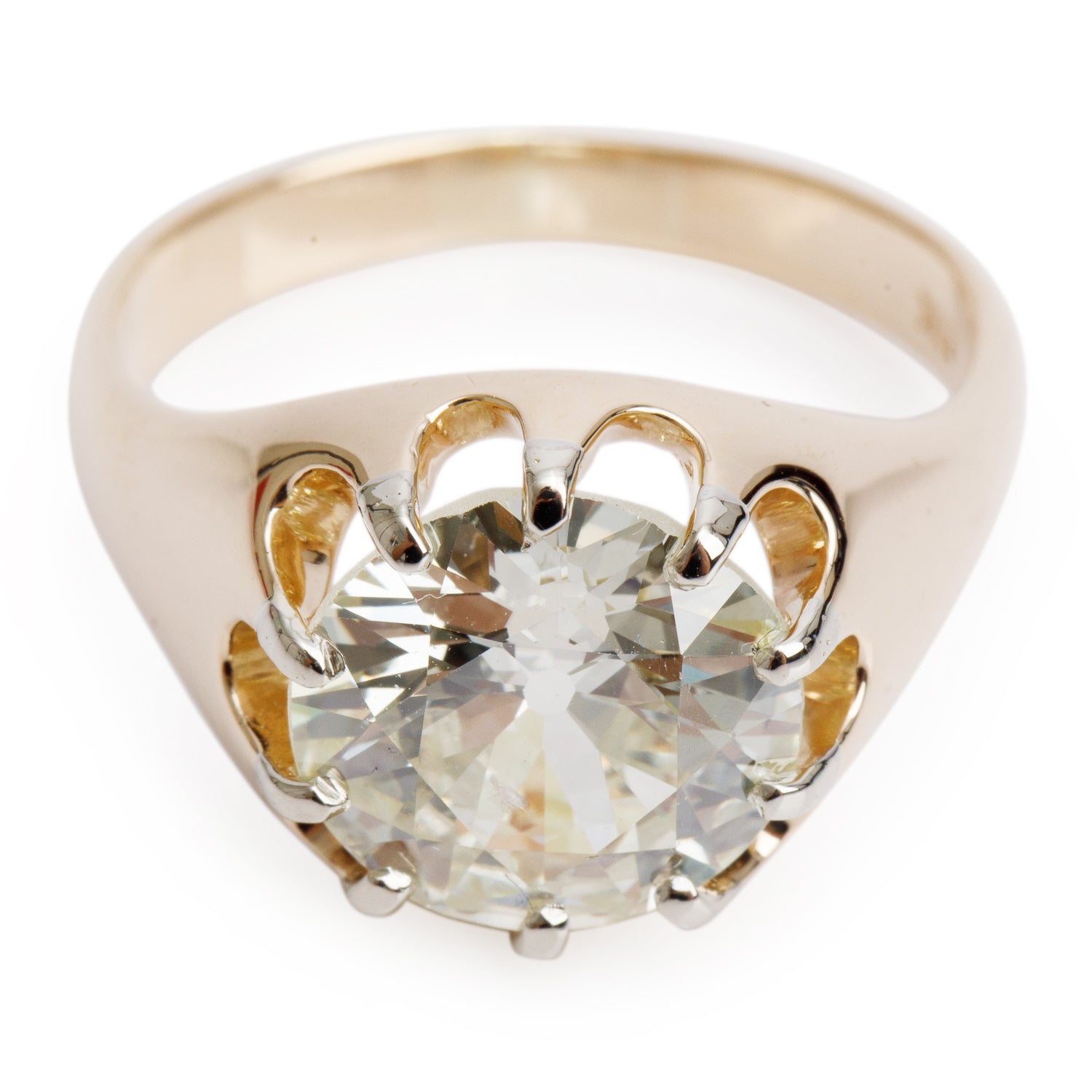 Antique 18k Yellow Gold 4.05 ct. Round Cut Solitaire Diamond Ring, Size 8.5
