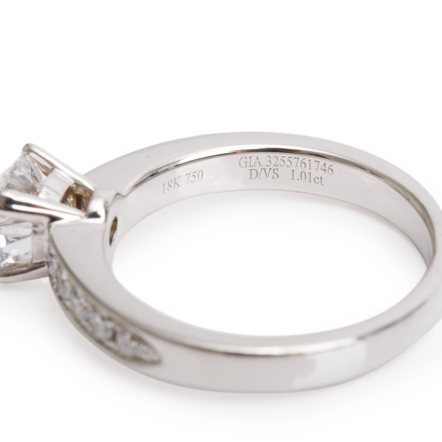 18k White Gold 1.01 ct. Round Cut Diamond Engagement Ring, Size 7 w/ GIA Certificate