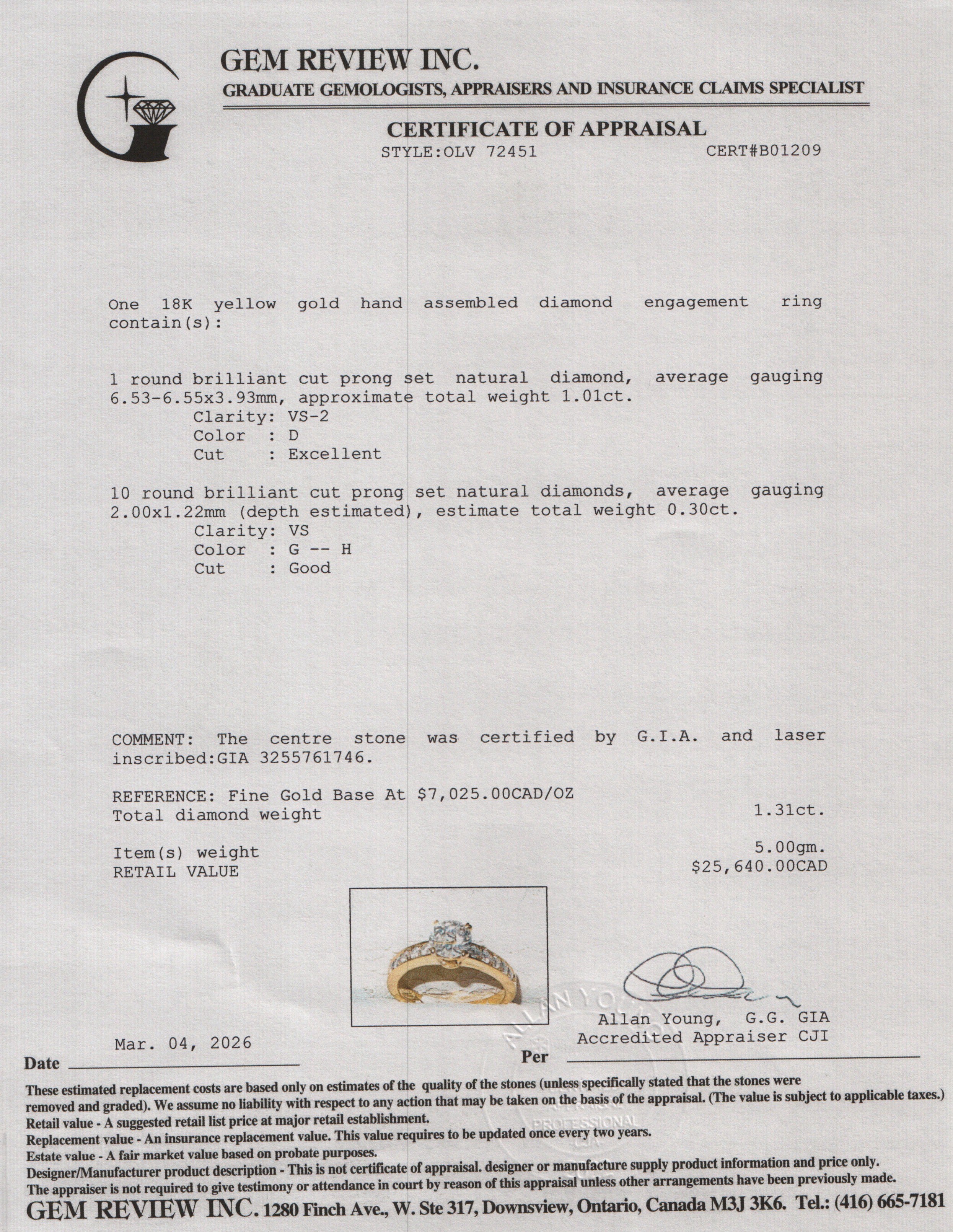 18k White Gold 1.01 ct. Round Cut Diamond Engagement Ring, Size 7 w/ GIA Certificate