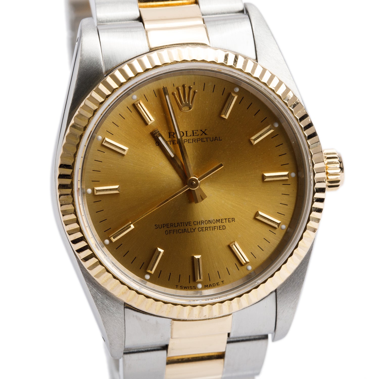 Rolex Stainless Steel & 18k Yellow Gold Oyster Perpetual 34 MM Watch Champagne Dial 14233 w/ Box