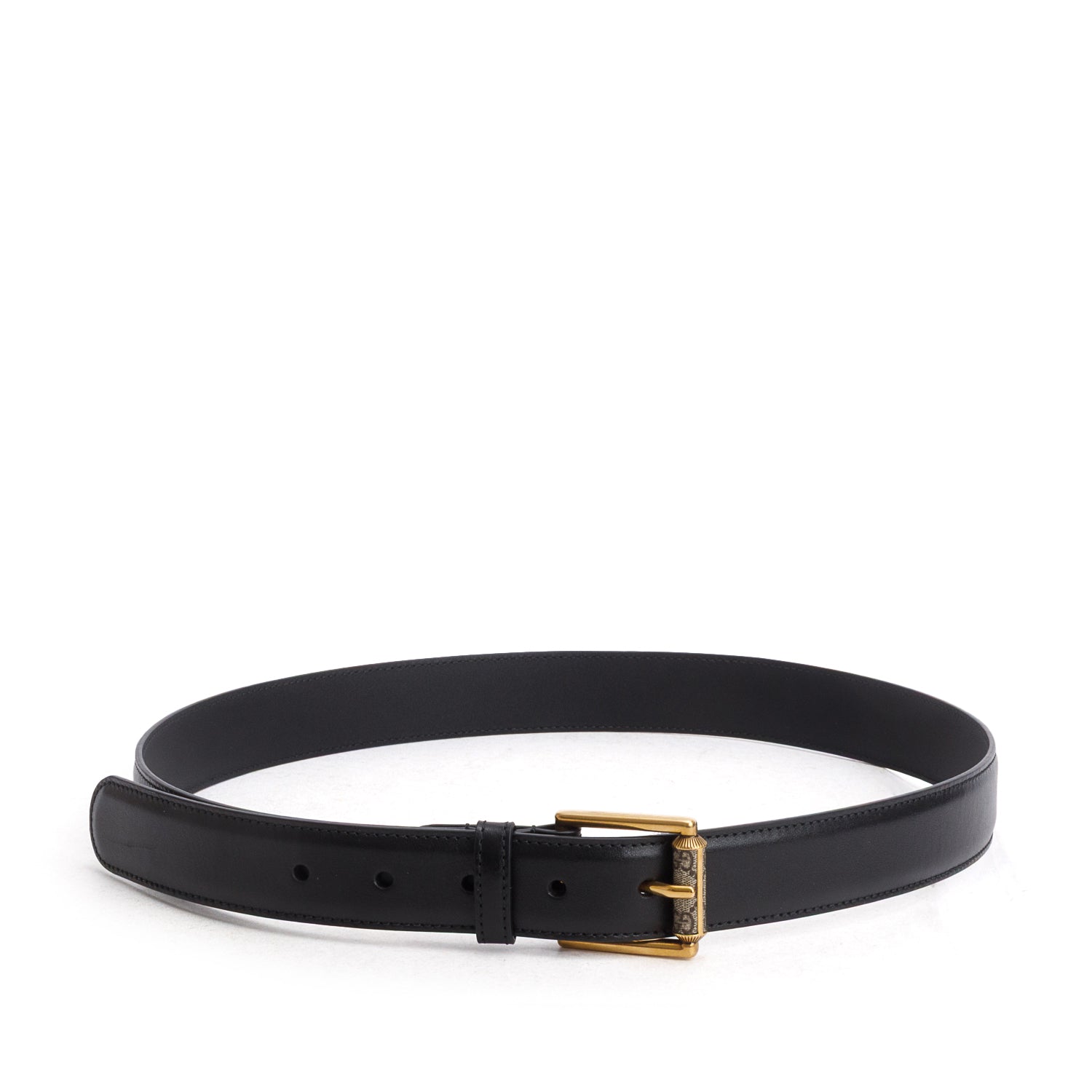 Gucci Black Calfskin GG Supreme Monogram Square Buckle Belt 90 36
