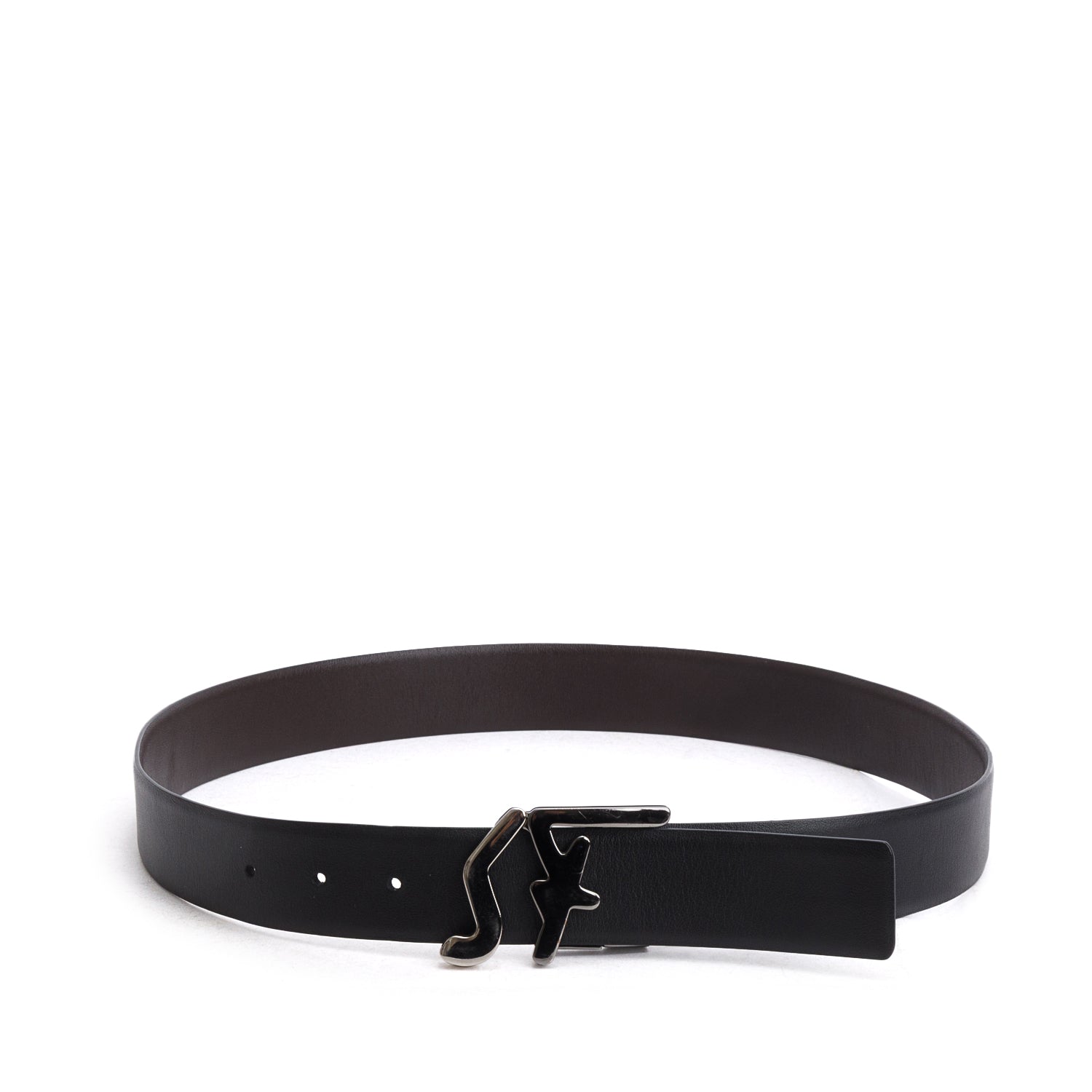 Ferragamo Black Brown Calfskin Reversible SF Belt