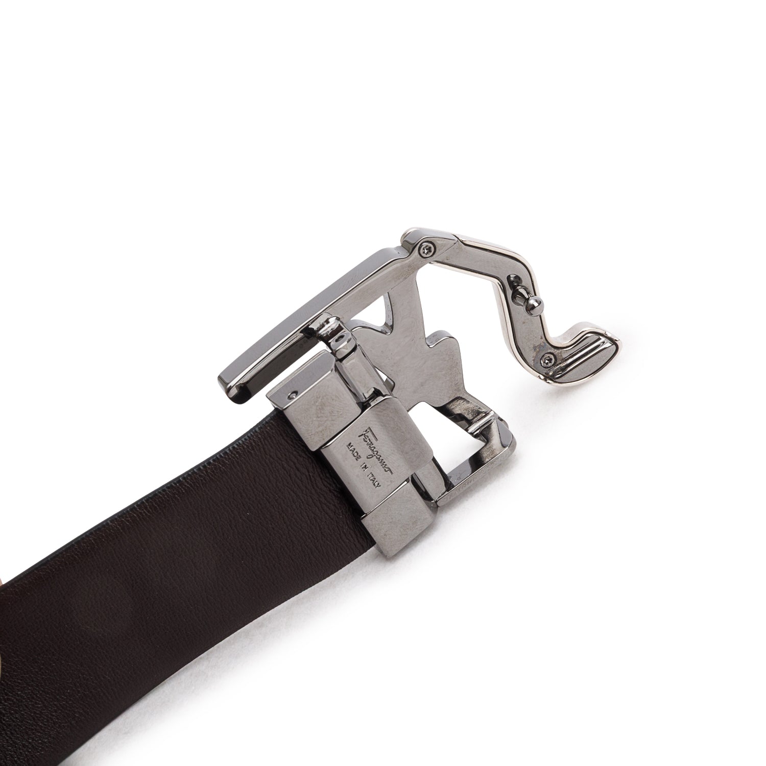Ferragamo Black Brown Calfskin Reversible SF Belt