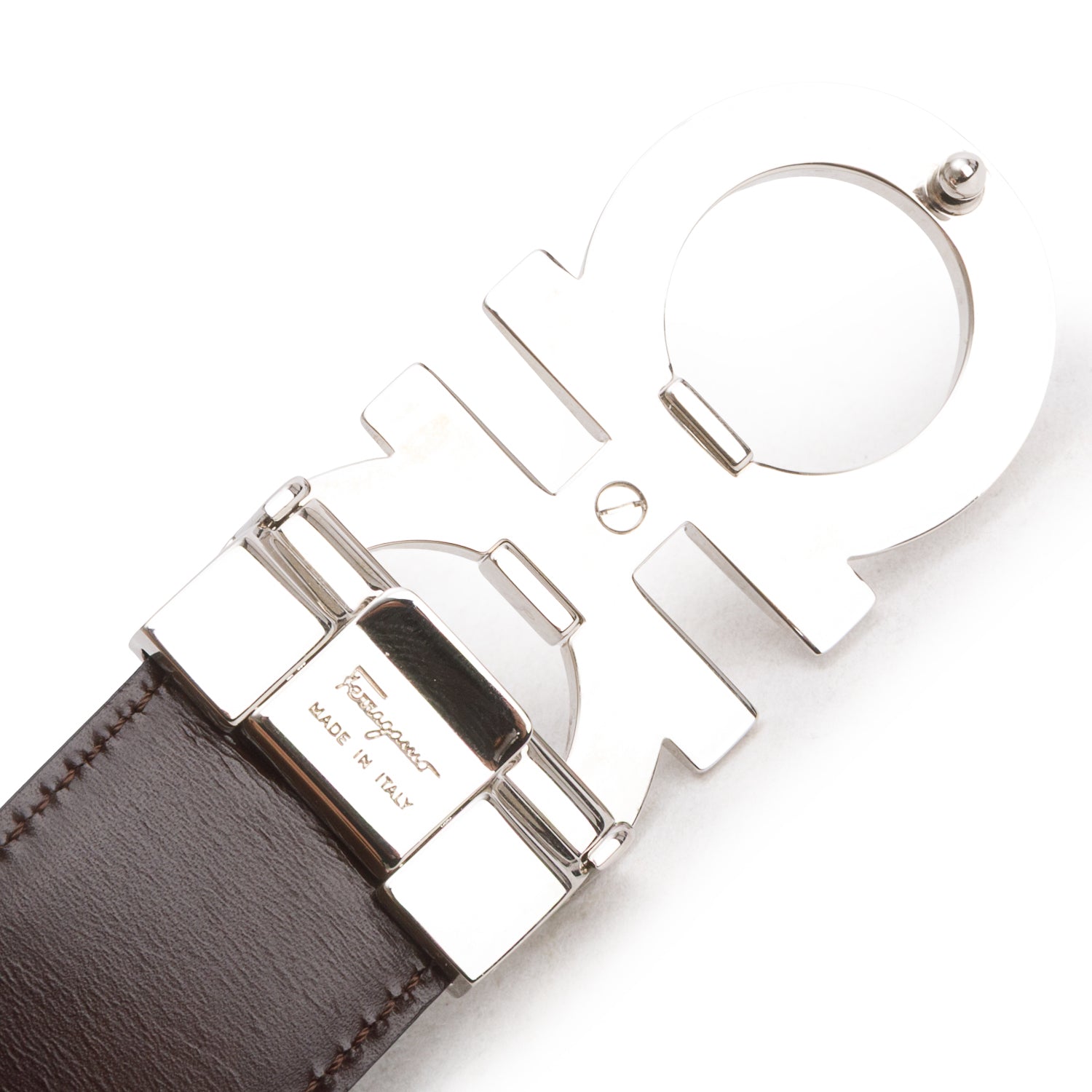 Ferragamo Burgundy Black Leather Reversible and Adjustable Gancini Belt