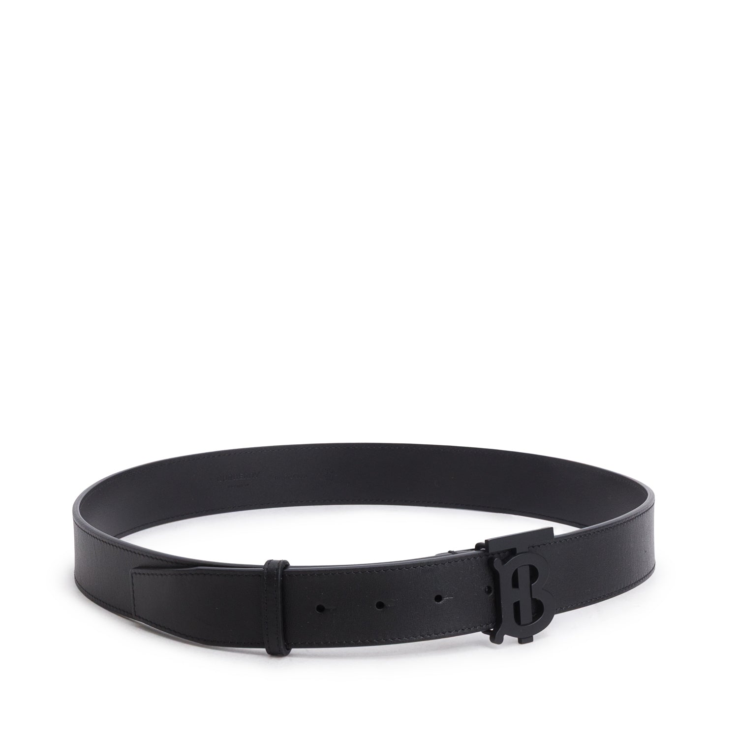 Burberry Black Calfskin Leather Monochrome TB Belt 90 36