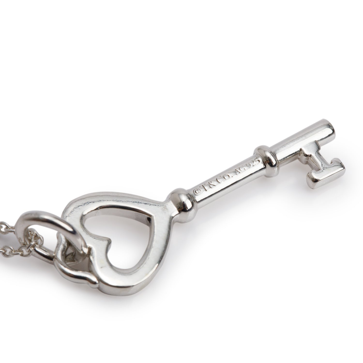 Tiffany & Co. Sterling Silver Mini Heart Key Pendant Necklace