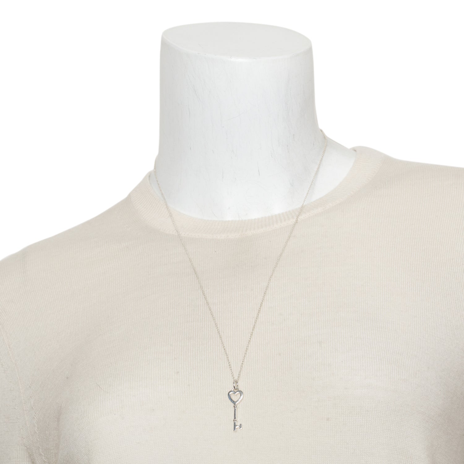 Tiffany & Co. Sterling Silver Mini Heart Key Pendant Necklace