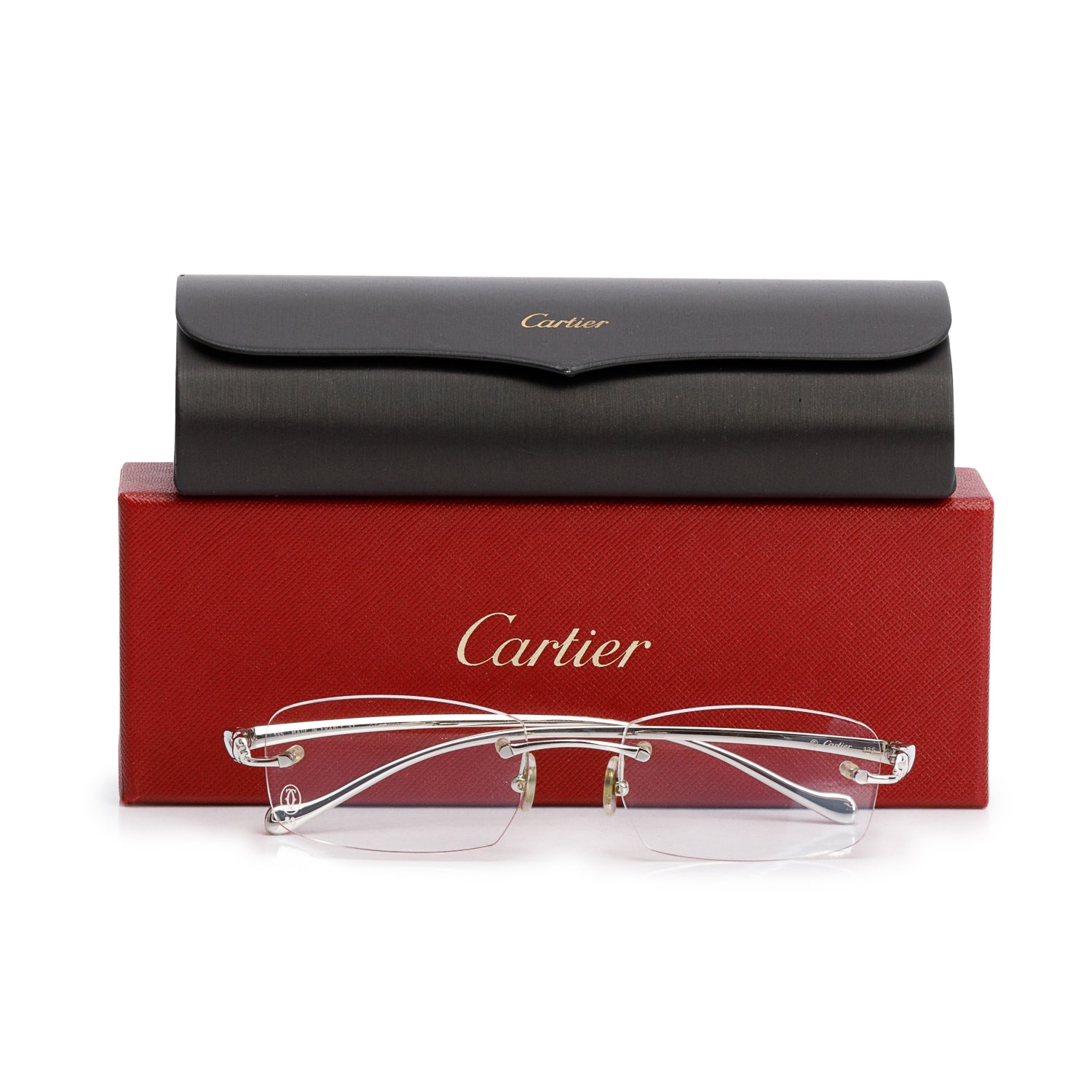Cartier CT0061O Silver Rimless Panthere de Cartier Square Eye Glasses w/ Box & Case