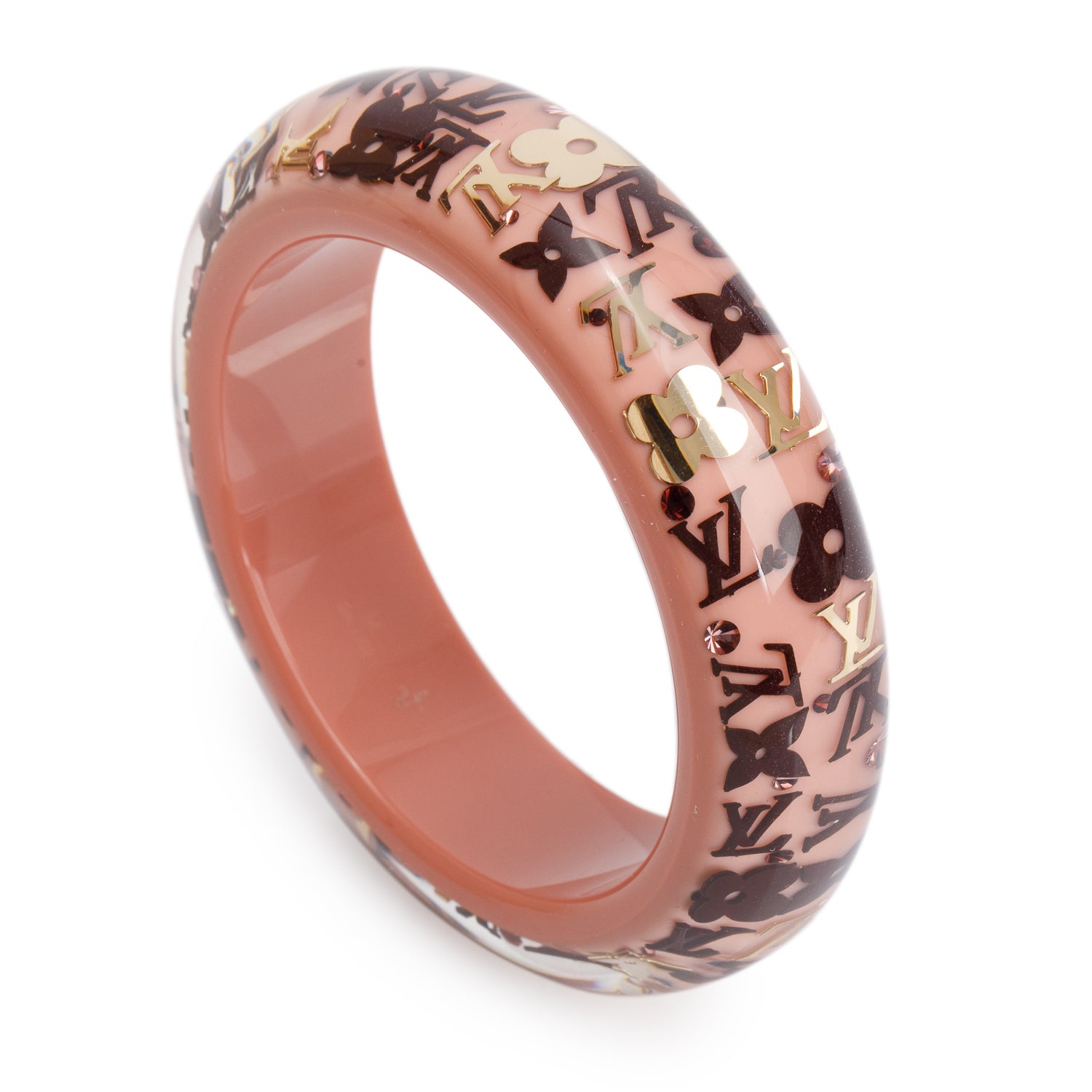 Louis Vuitton Pink Resin & Gold Plated Swarovski Crystal Wide Inclusion Bangle