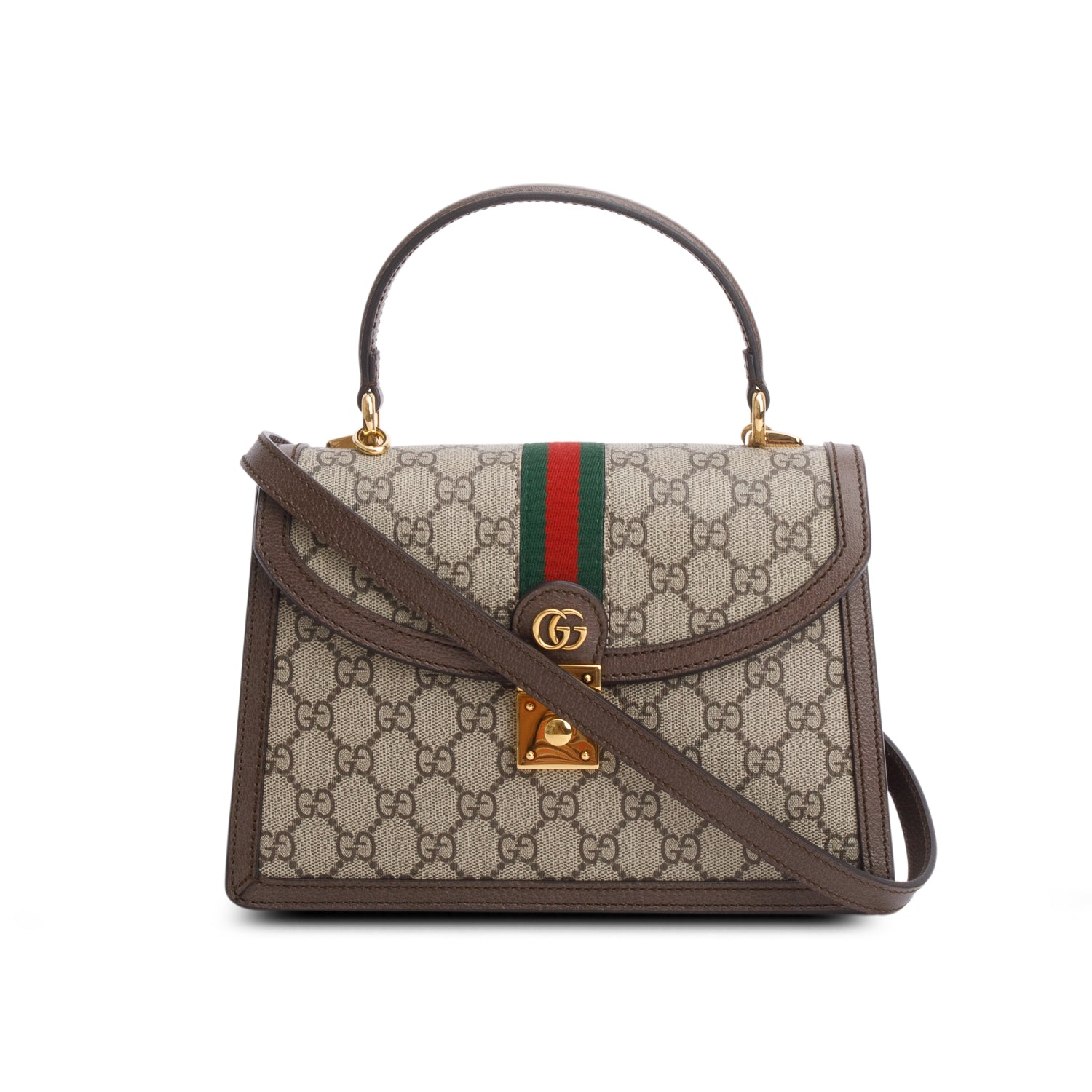 Gucci GG Supreme Monogram Web Medium Ophidia Top Handle Bag w/ Strap