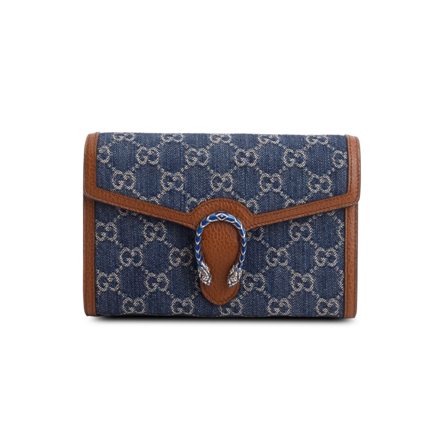 Gucci Blue Denim Jacquard GG Monogram Mini Dionysus Chain Wallet