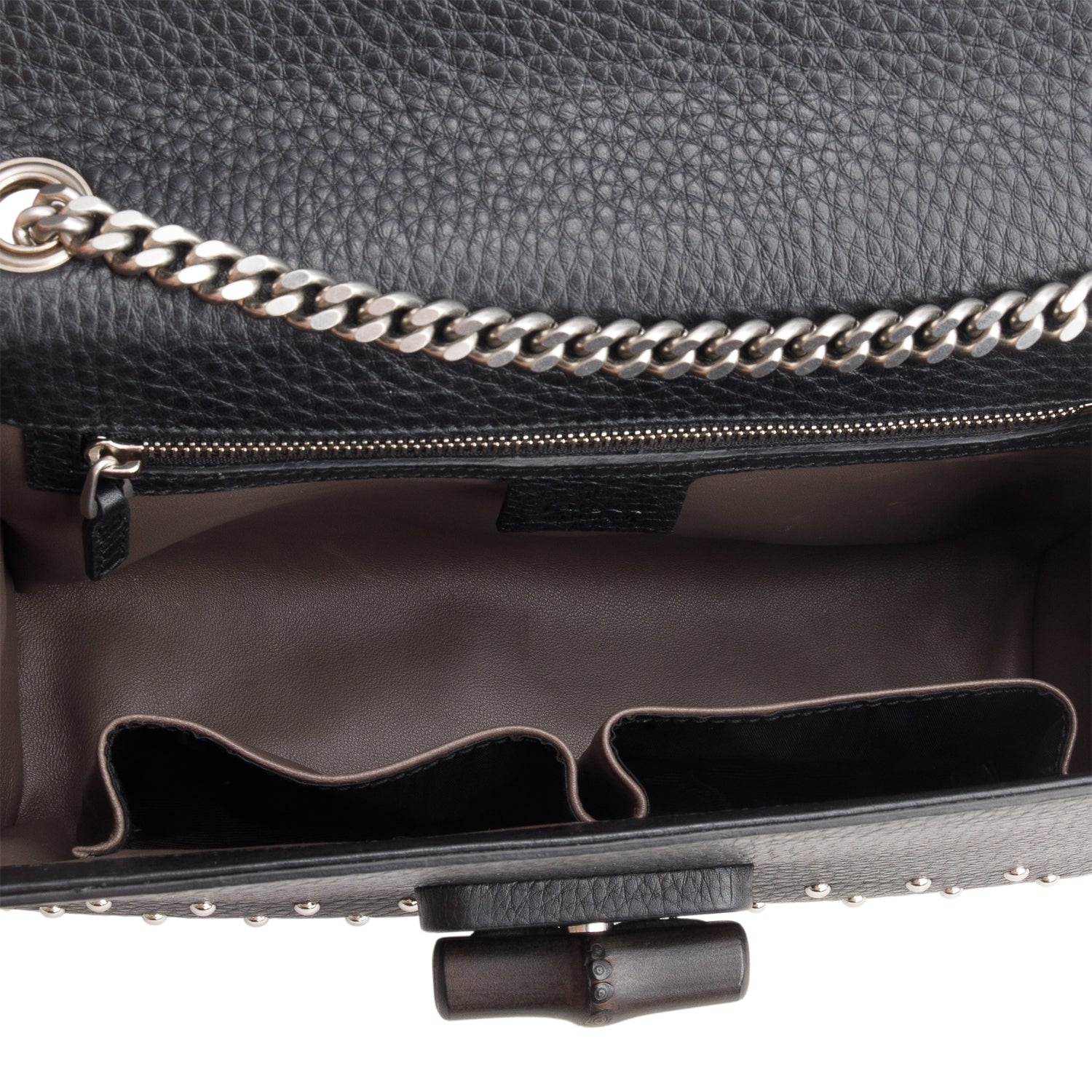 Gucci Black Calfskin Studded Medium Miss Bamboo Shoulder Bag