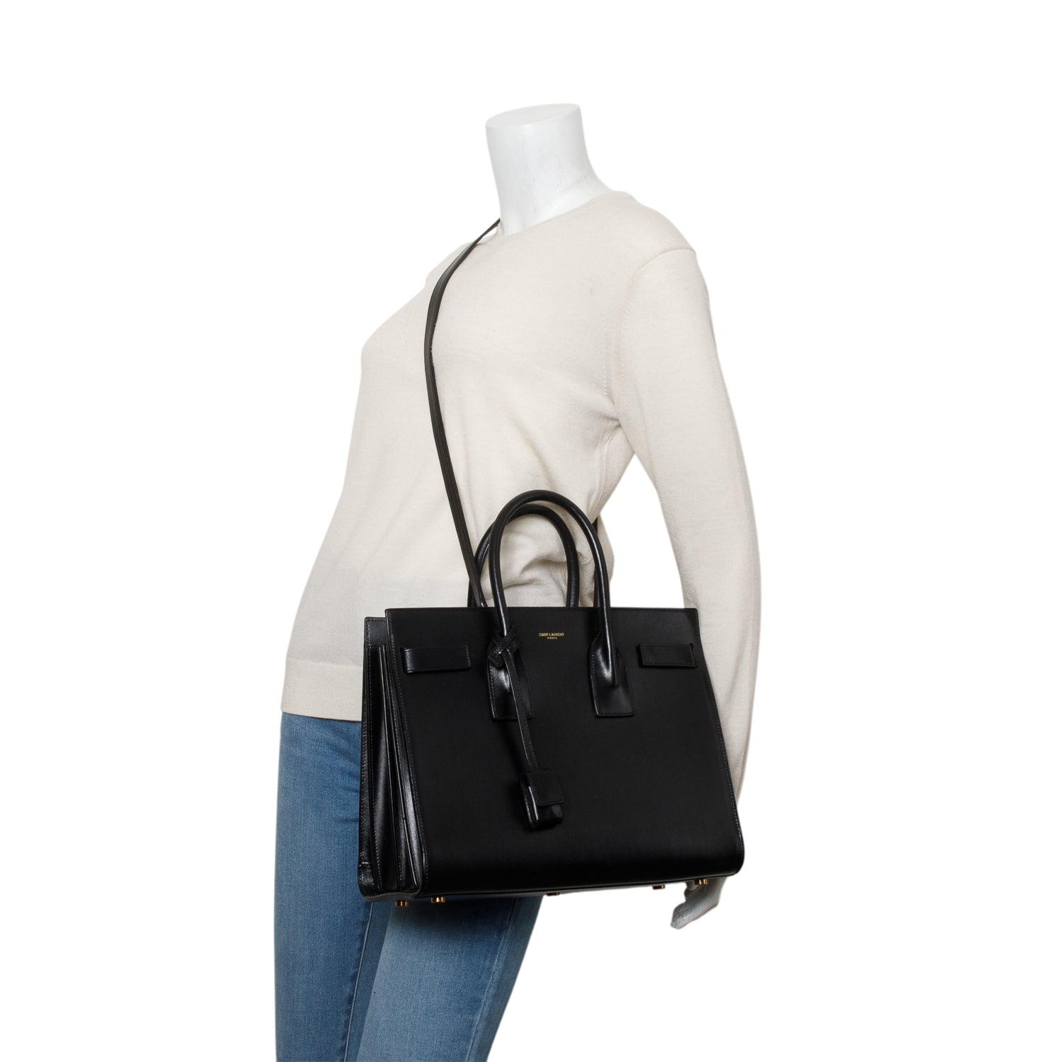 Saint Laurent 2023 Black Calfskin Leather Large Sac de Jour w/ Strap