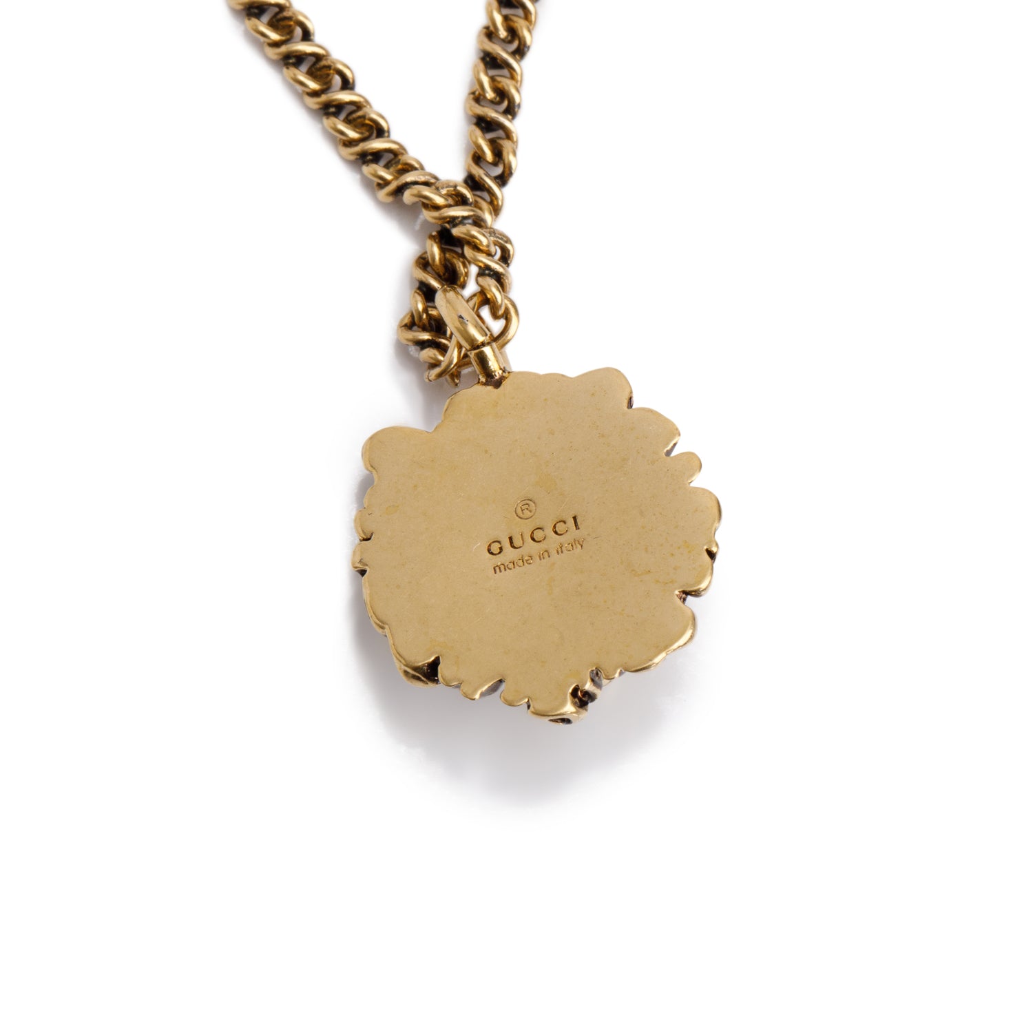 Gucci Gold-Plated Metal Lion Head Pendant Necklace