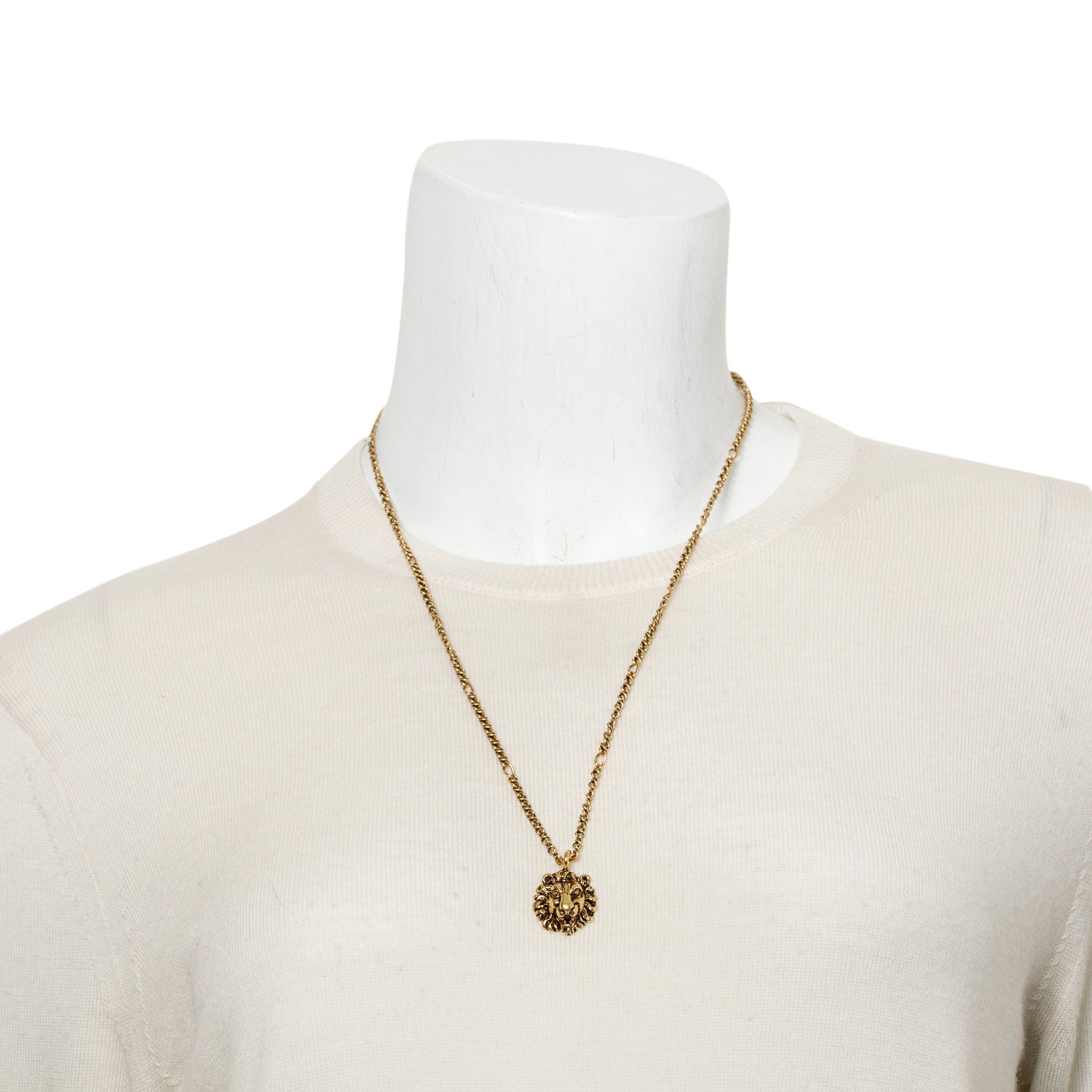 Gucci Gold-Plated Metal Lion Head Pendant Necklace
