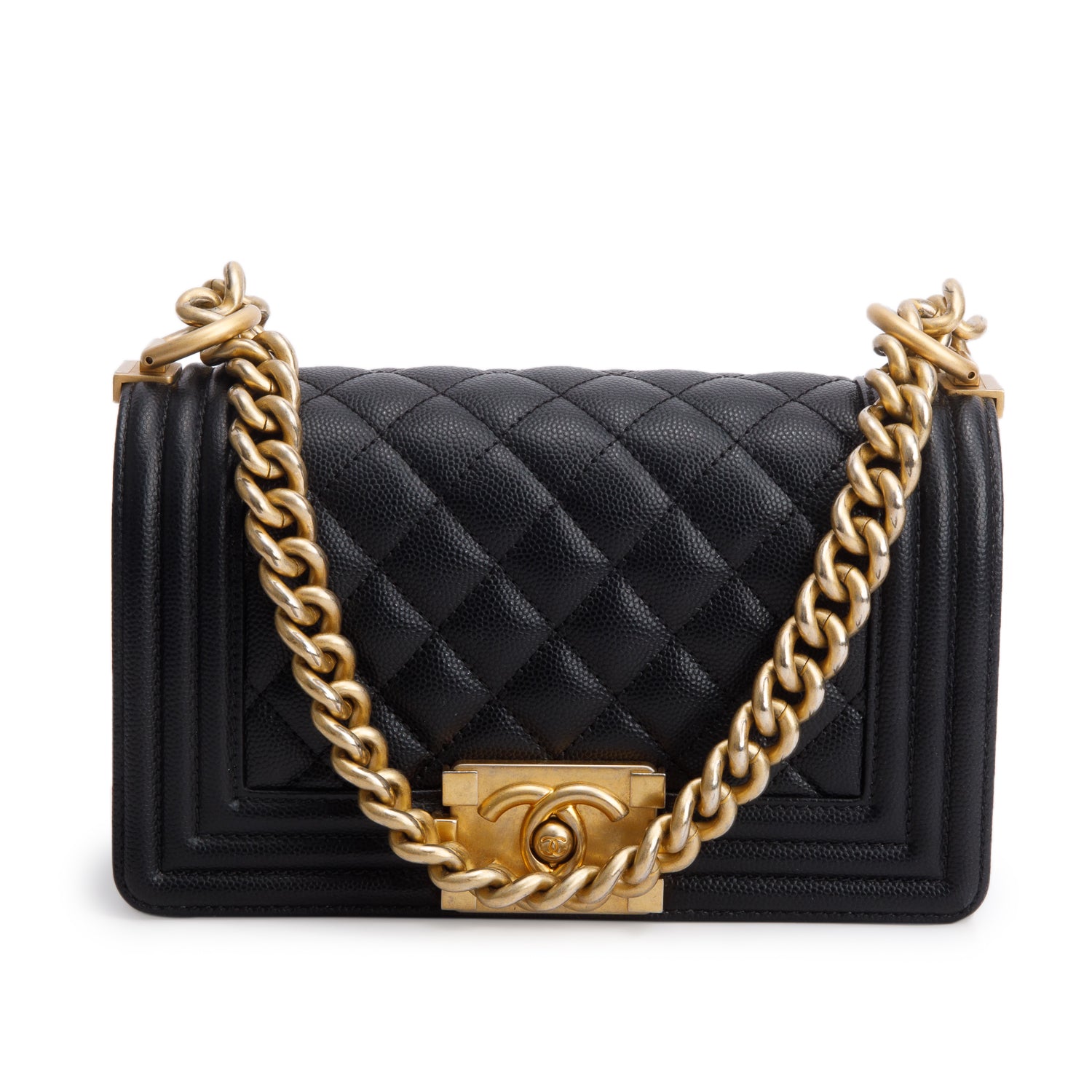 Chanel Black Caviar Leather Small Boy Bag w/ Authenticity Card