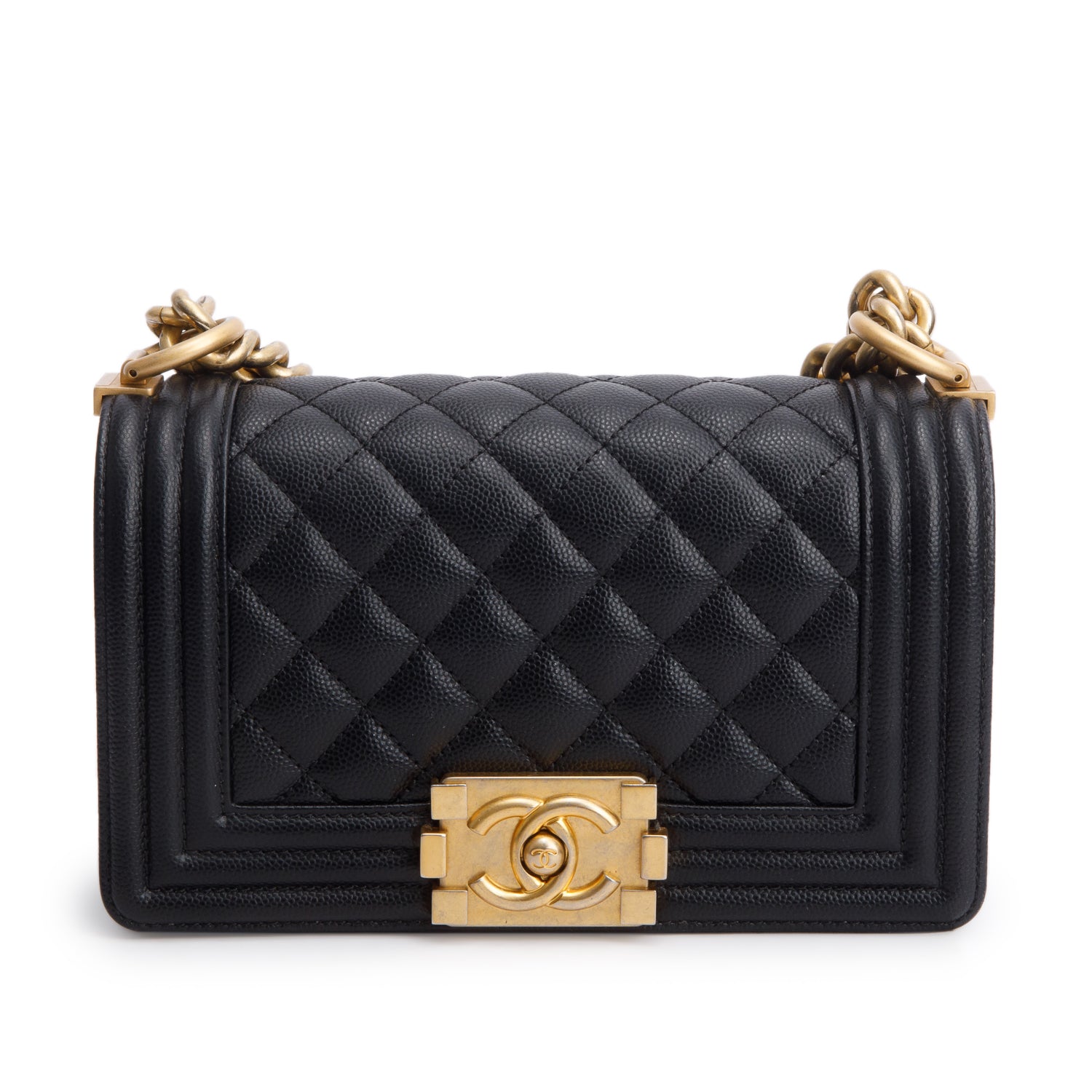 Chanel Black Caviar Leather Small Boy Bag w/ Authenticity Card