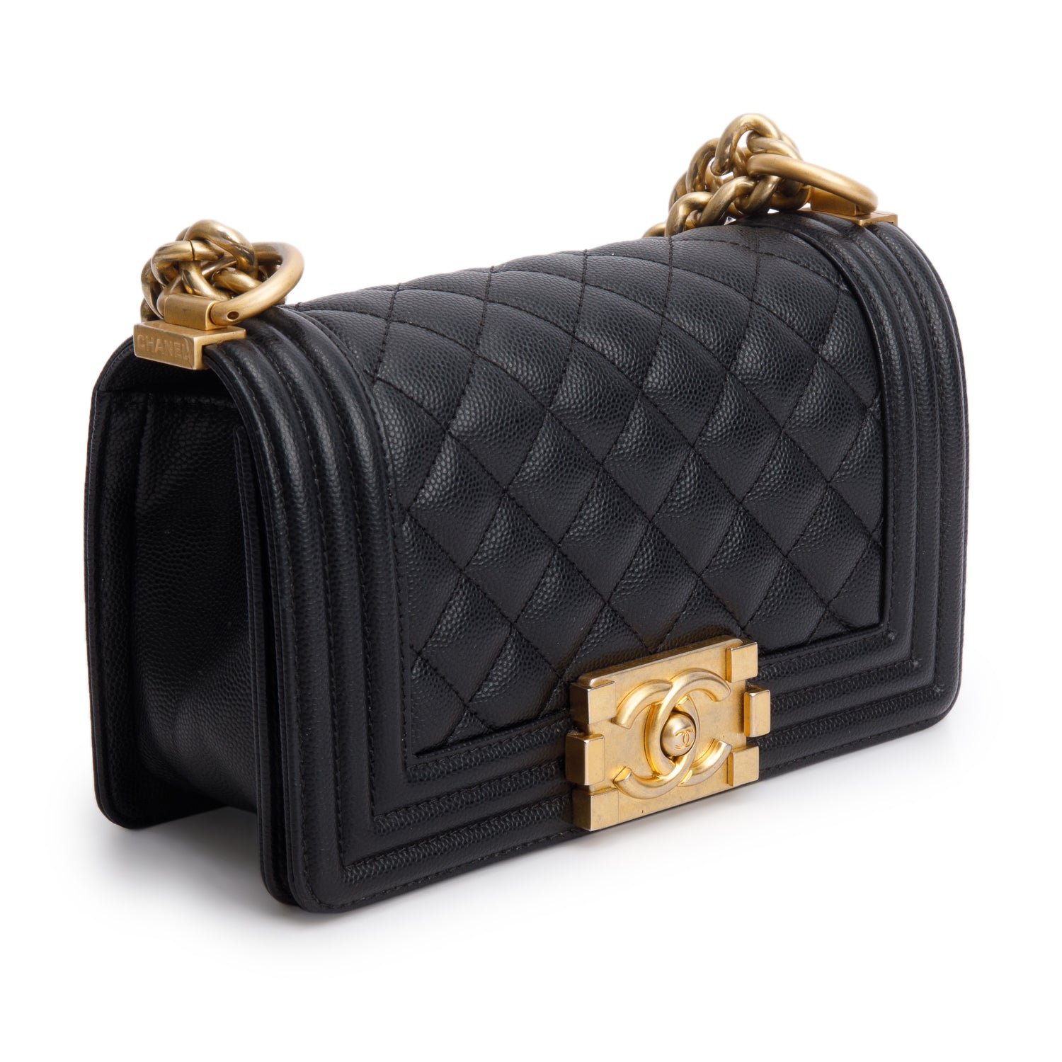 Chanel Black Caviar Leather Small Boy Bag w/ Authenticity Card