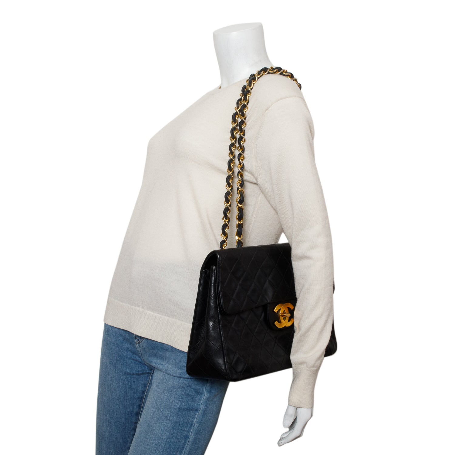 Chanel Vintage Black Lambskin Quilted XL Jumbo Single Flap Bag