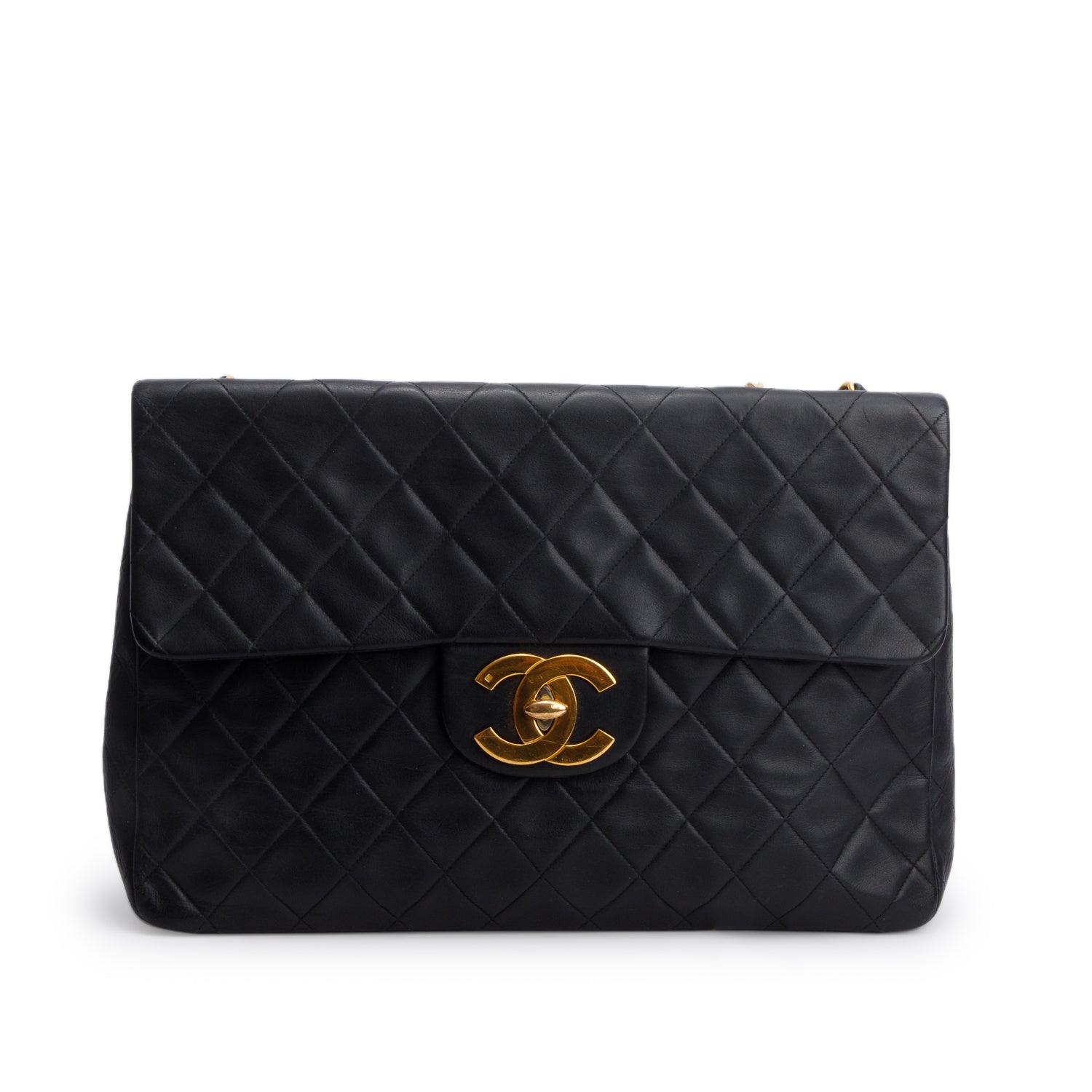 Chanel Vintage Black Lambskin Quilted XL Jumbo Single Flap Bag