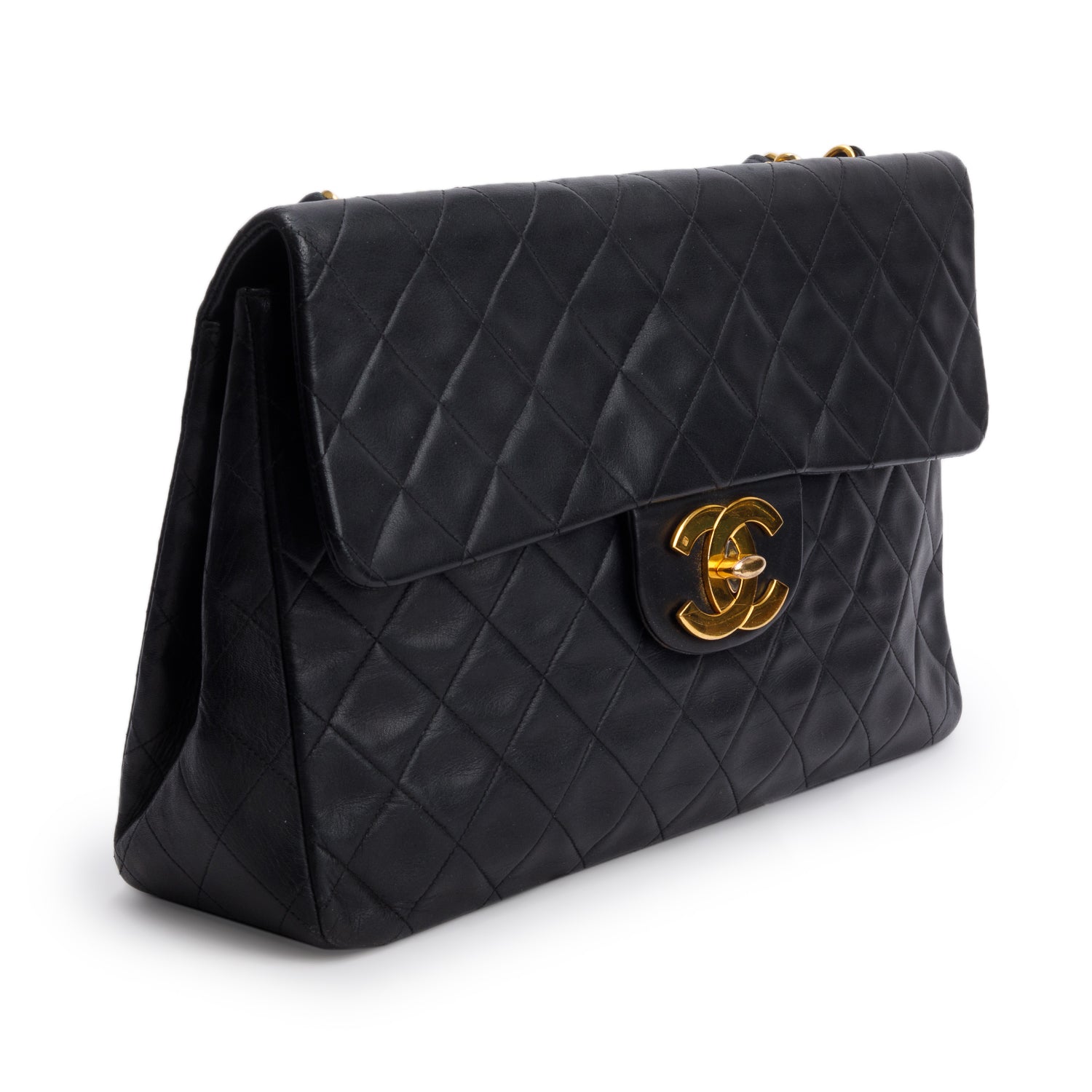Chanel Vintage Black Lambskin Quilted XL Jumbo Single Flap Bag