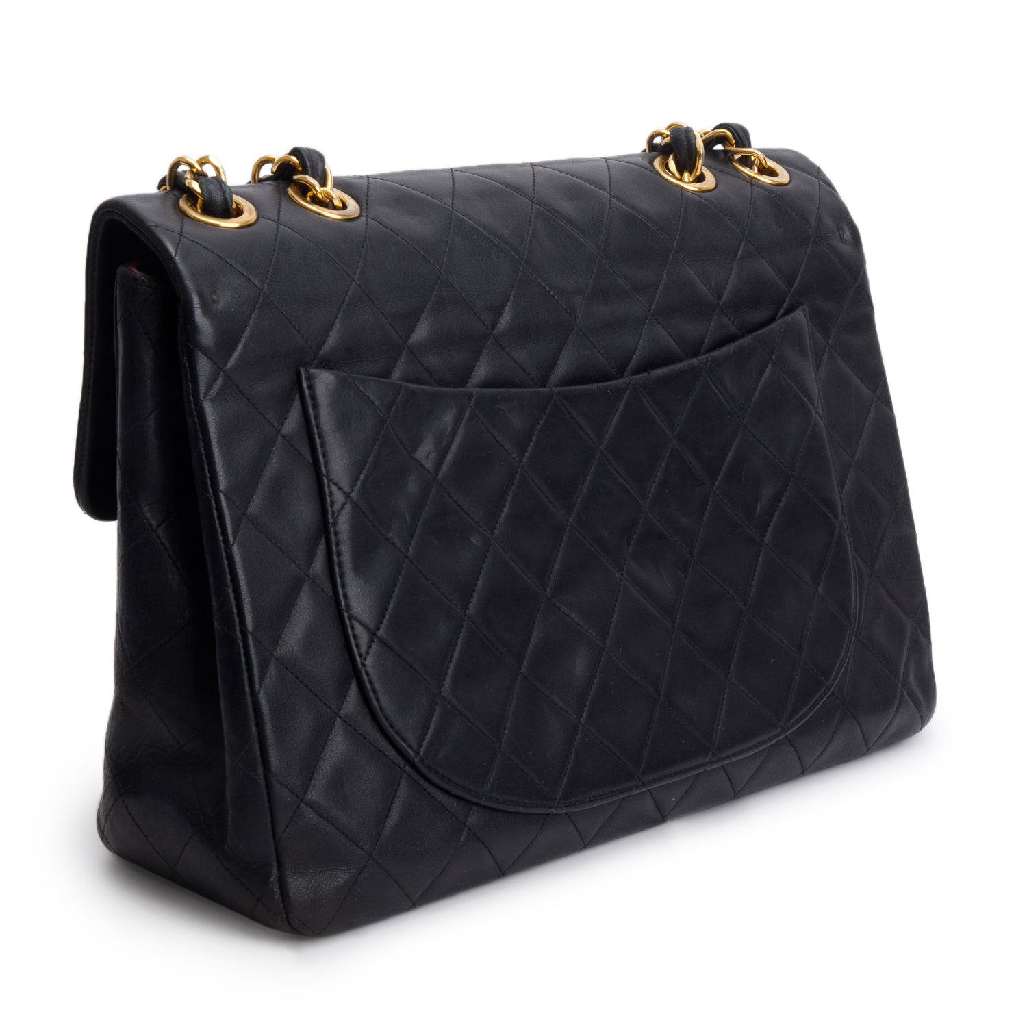 Chanel Vintage Black Lambskin Quilted XL Jumbo Single Flap Bag