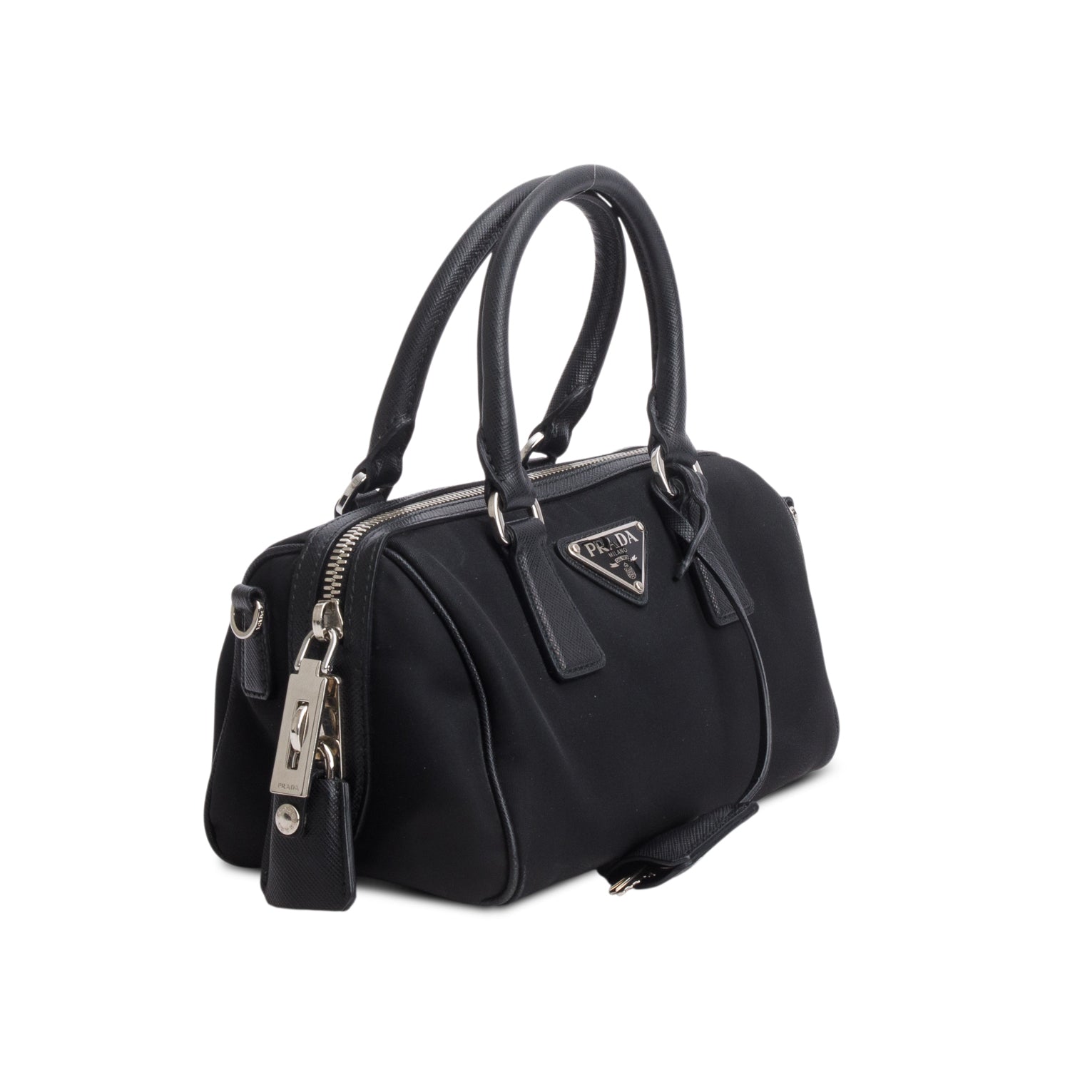 Prada Black Tessuto Nylon Saffiano Mini Re-Edition 2005 Top Handle Bag