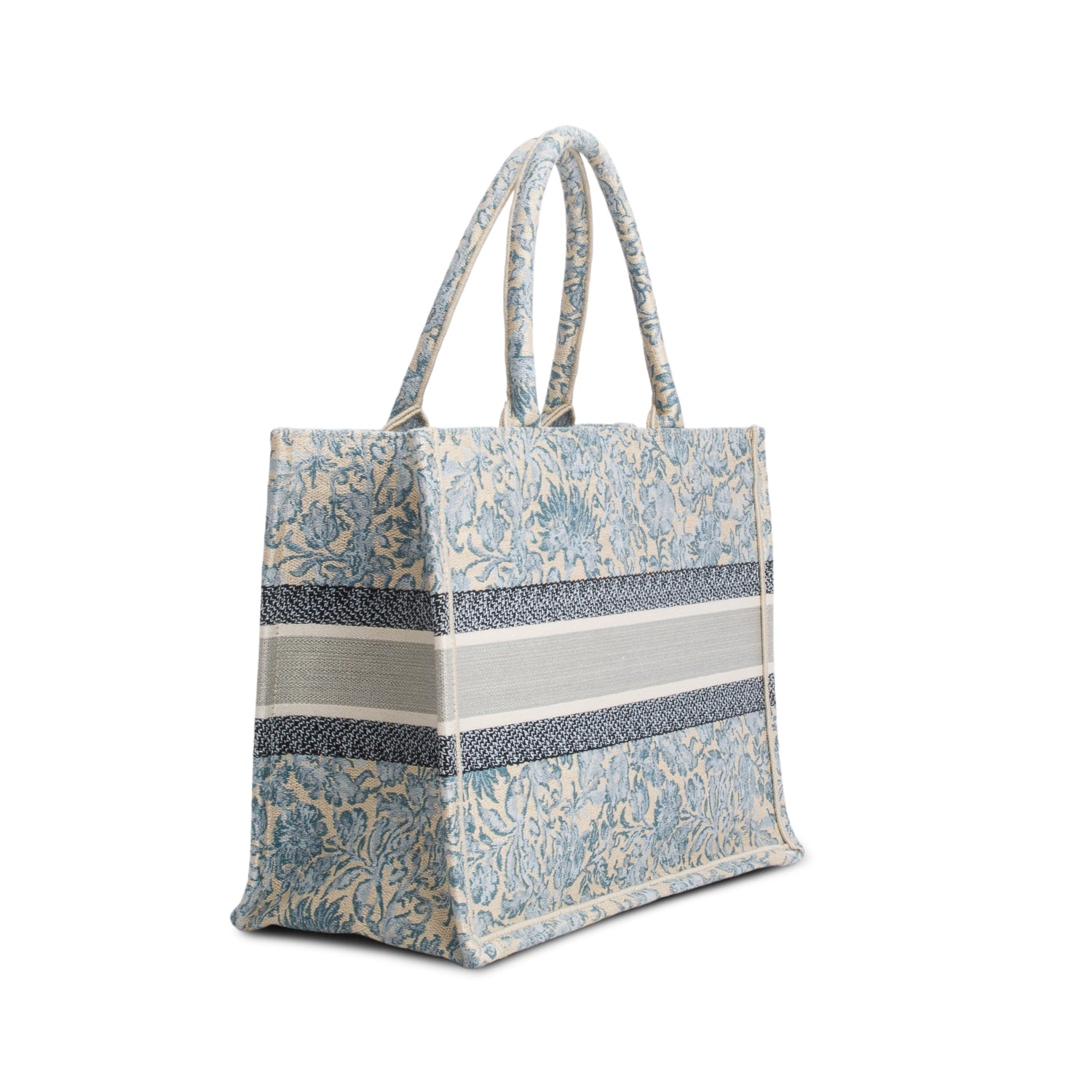 Christian Dior 2022 Blue Canvas Embroidered Medium Flowers Book Tote w/ Authenticity Card