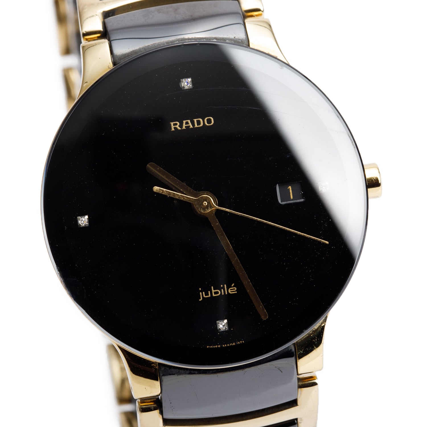 Rado Gold Plated Stainless Steel & Black Ceramic Centrix 38 MM Quartz Watch, Black Diamond Dial