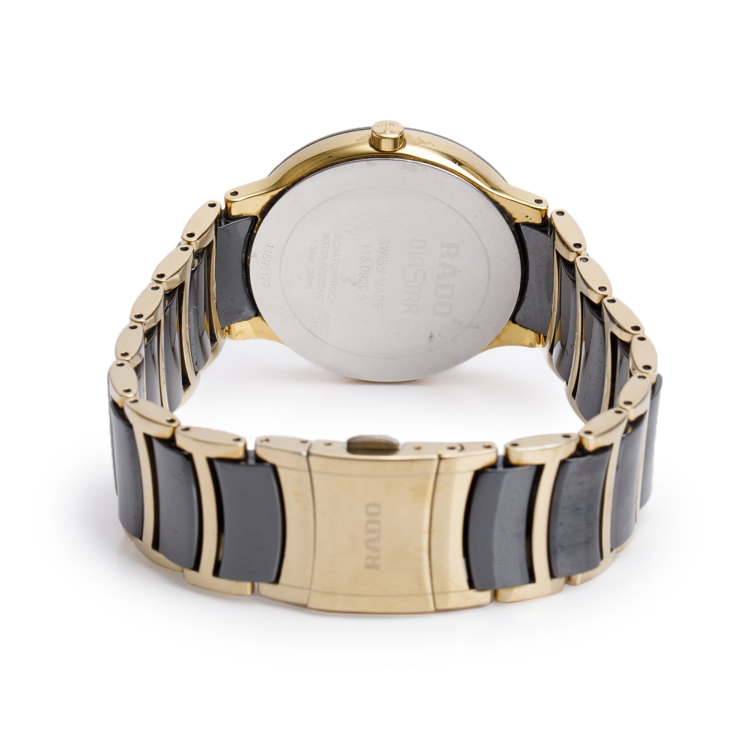 Rado Gold Plated Stainless Steel & Black Ceramic Centrix 38 MM Quartz Watch, Black Diamond Dial