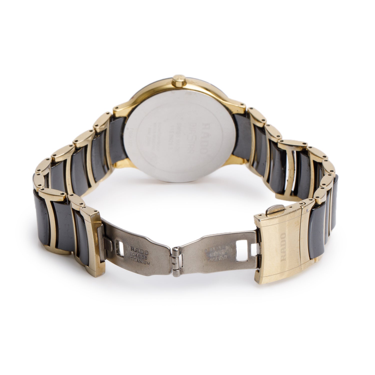 Rado Gold Plated Stainless Steel & Black Ceramic Centrix 38 MM Quartz Watch, Black Diamond Dial