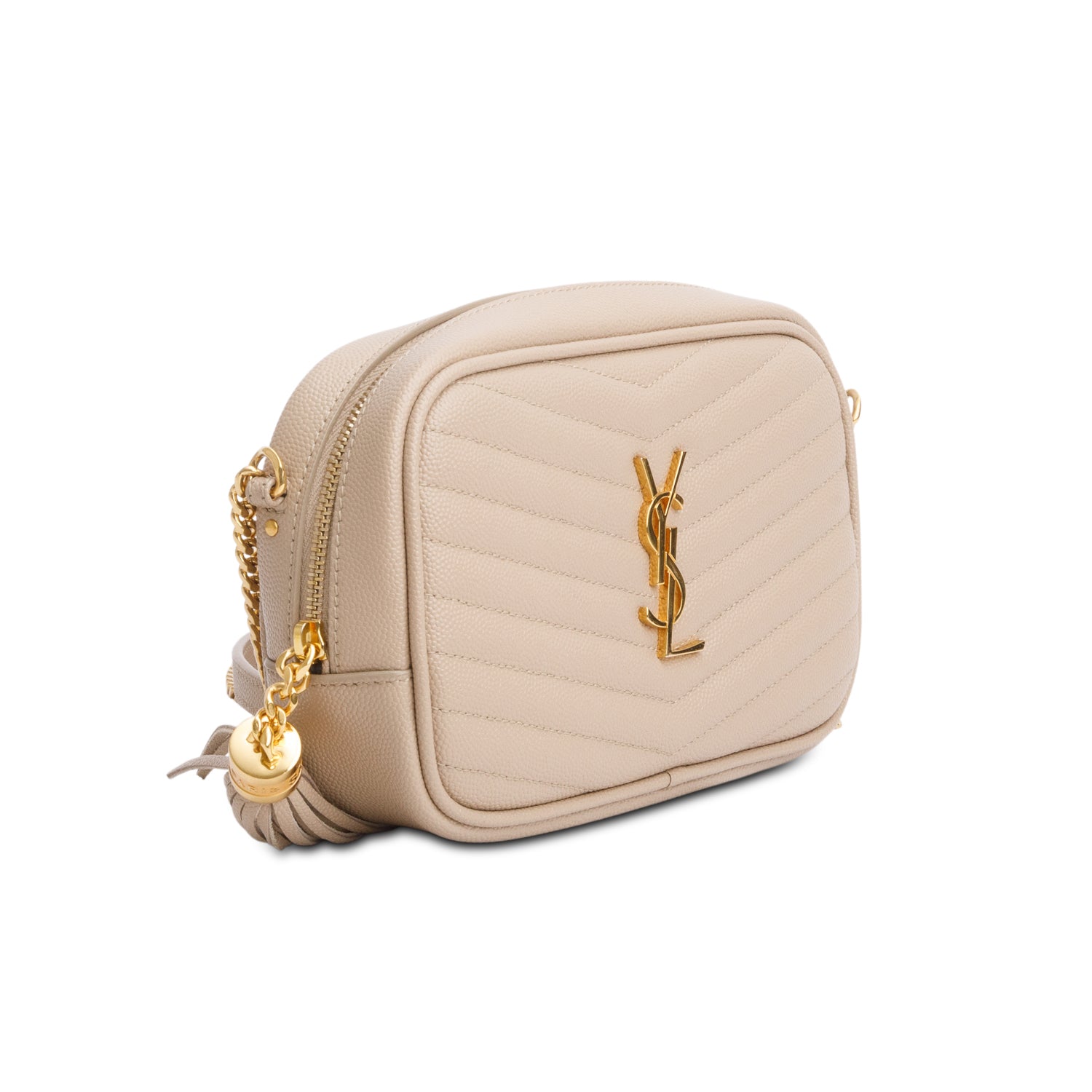 Saint Laurent 2022 Beige Grain de Poudre Matelasse Mini Lou Camera Bag w/ Box