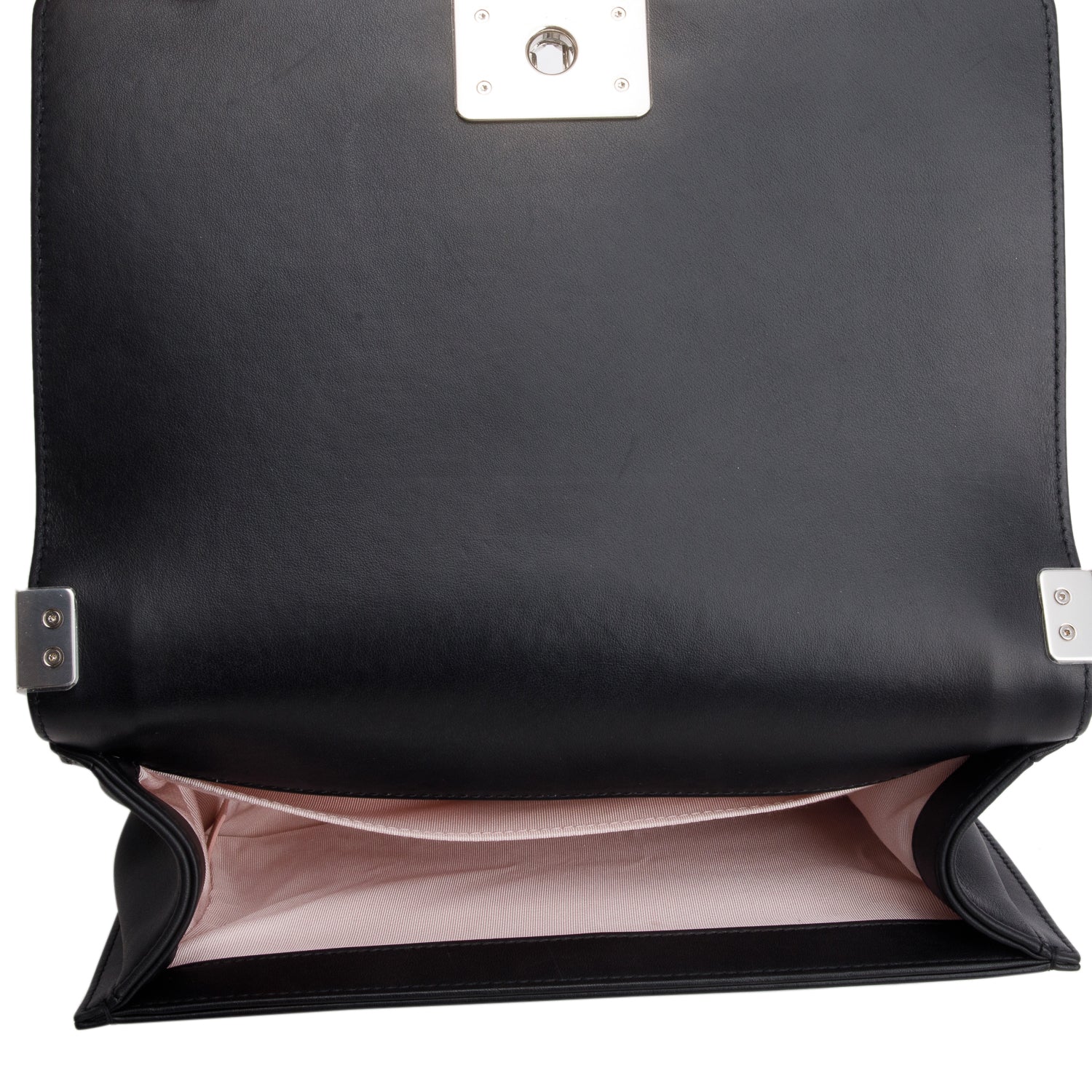 Chanel Black Calfskin Leather Medium Chevron Pearl Boy Bag w/ Box & Authenticity Card