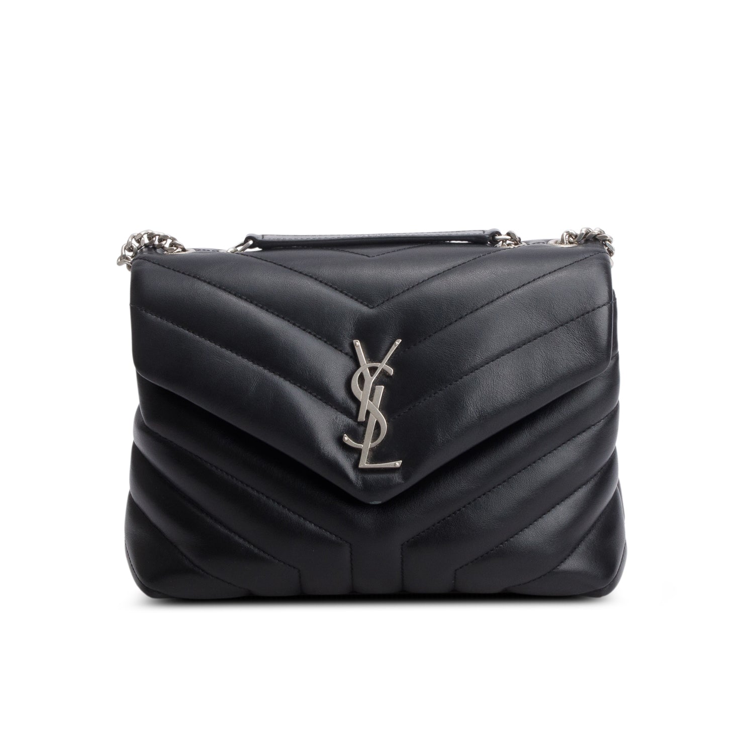 Saint Laurent 2022 Black Calfskin Y Quilted Monogram Small Loulou Chain Satchel w/ Box