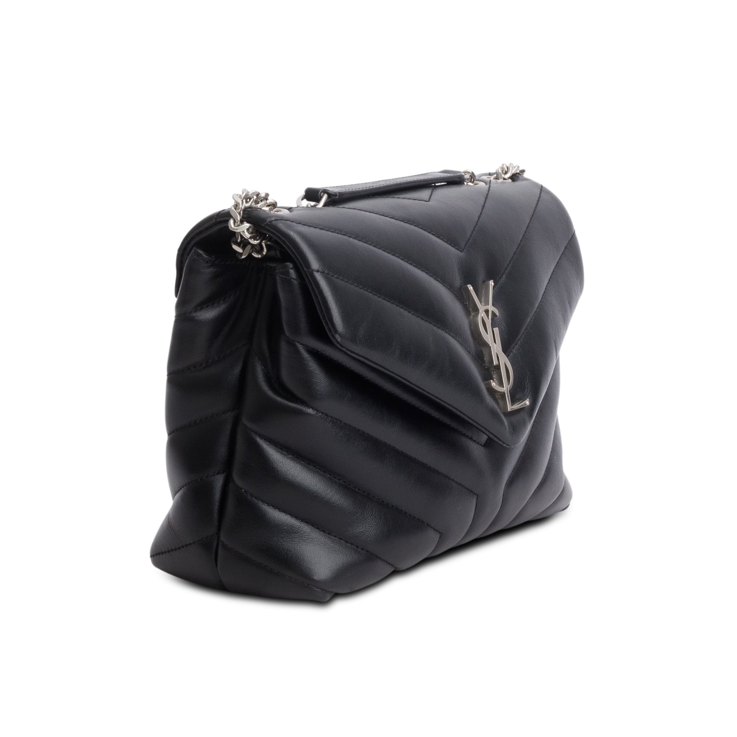 Saint Laurent 2022 Black Calfskin Y Quilted Monogram Small Loulou Chain Satchel w/ Box