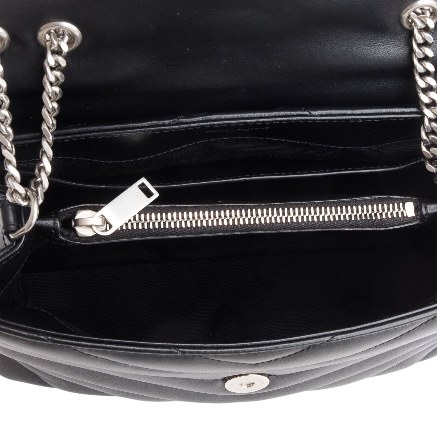 Saint Laurent 2022 Black Calfskin Y Quilted Monogram Small Loulou Chain Satchel w/ Box