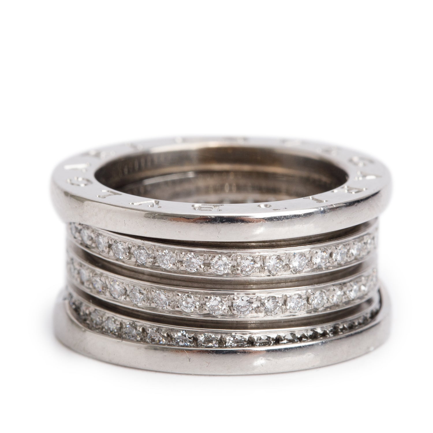 BVLGARI 18k White Gold Diamond B.Zero1 Ring, Size 53 6.5 w/ Box