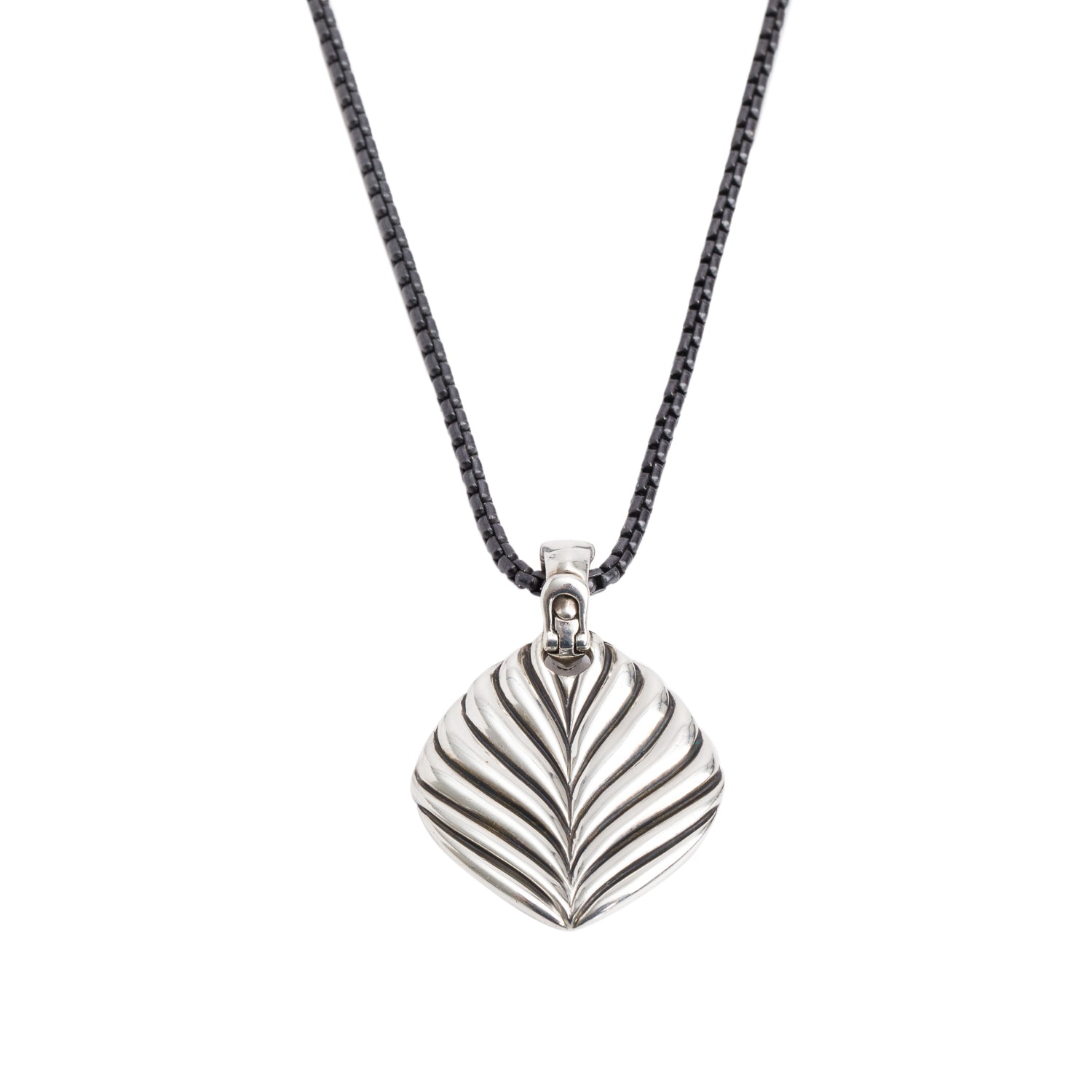 David Yurman Sterling Silver Black Diamond Tag Pendant Necklace
