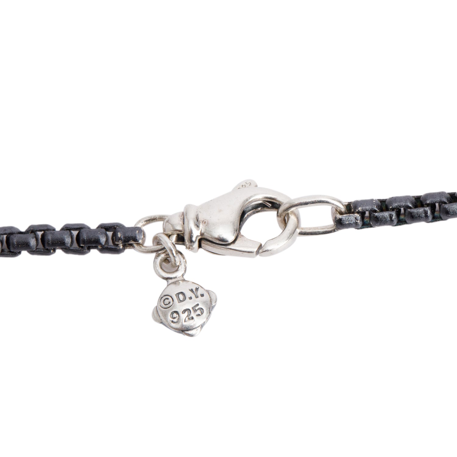 David Yurman Sterling Silver Black Diamond Tag Pendant Necklace