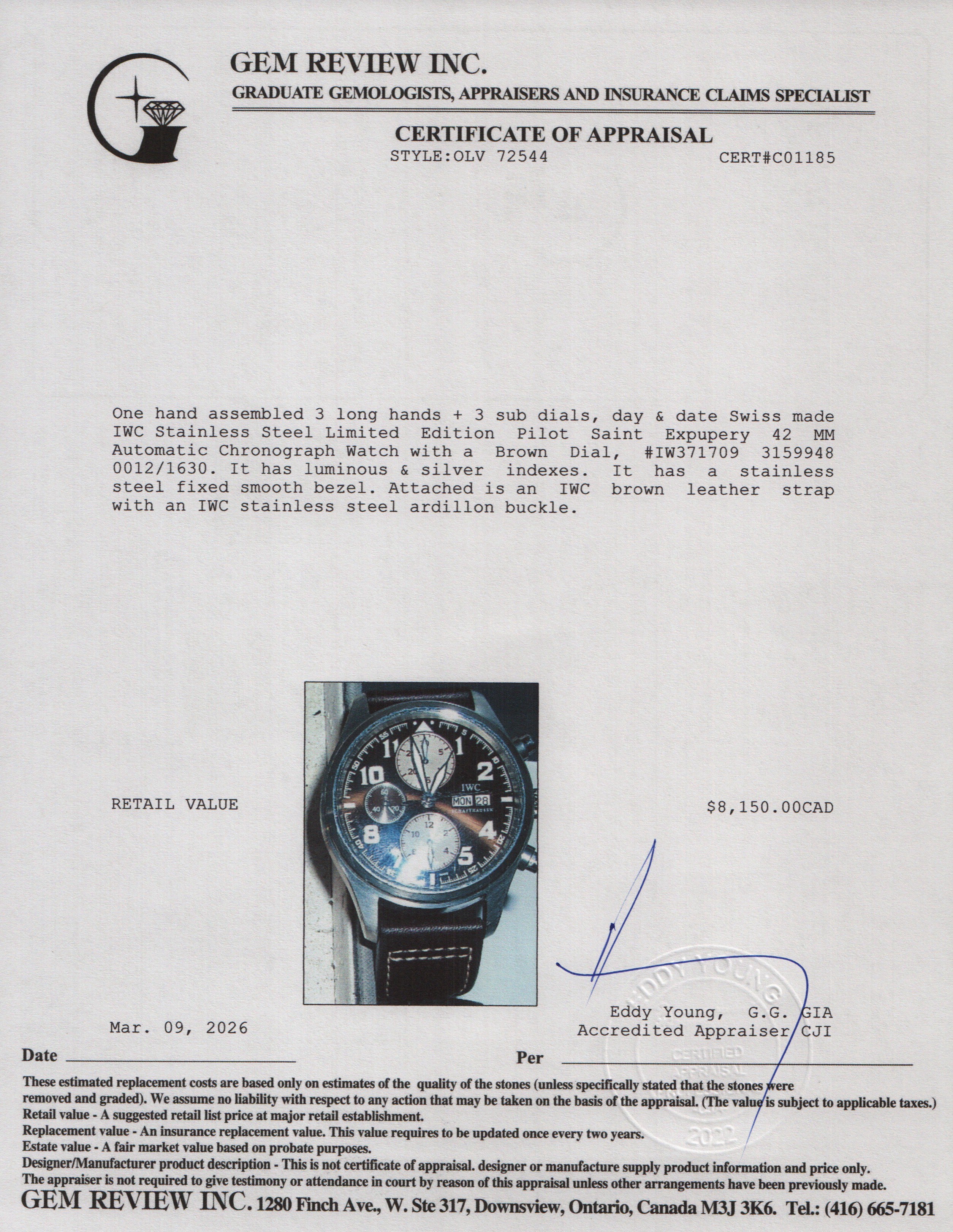 IWC Stainless Steel Limited Edition Pilot Saint Expupery 42 MM Automatic Chronograph Watch Brown Dial IW371709