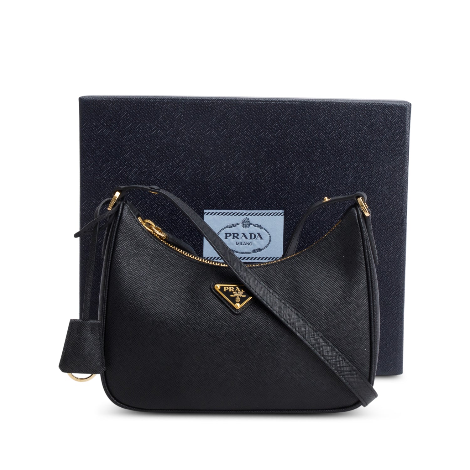 Prada Black Saffiano Lux Mini Re-Edition Shoulder Bag w/ Box