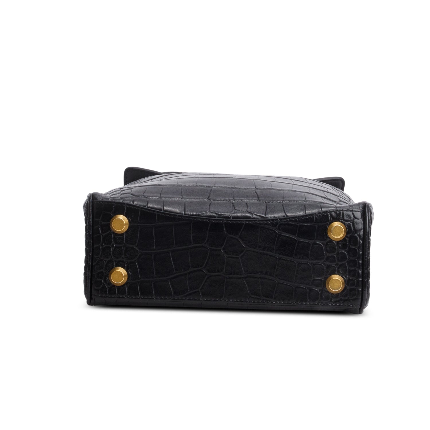 Balenciaga Black Shiny Calfskin Croc Embossed Mini Rodeo Top Handle Bag w/ Strap