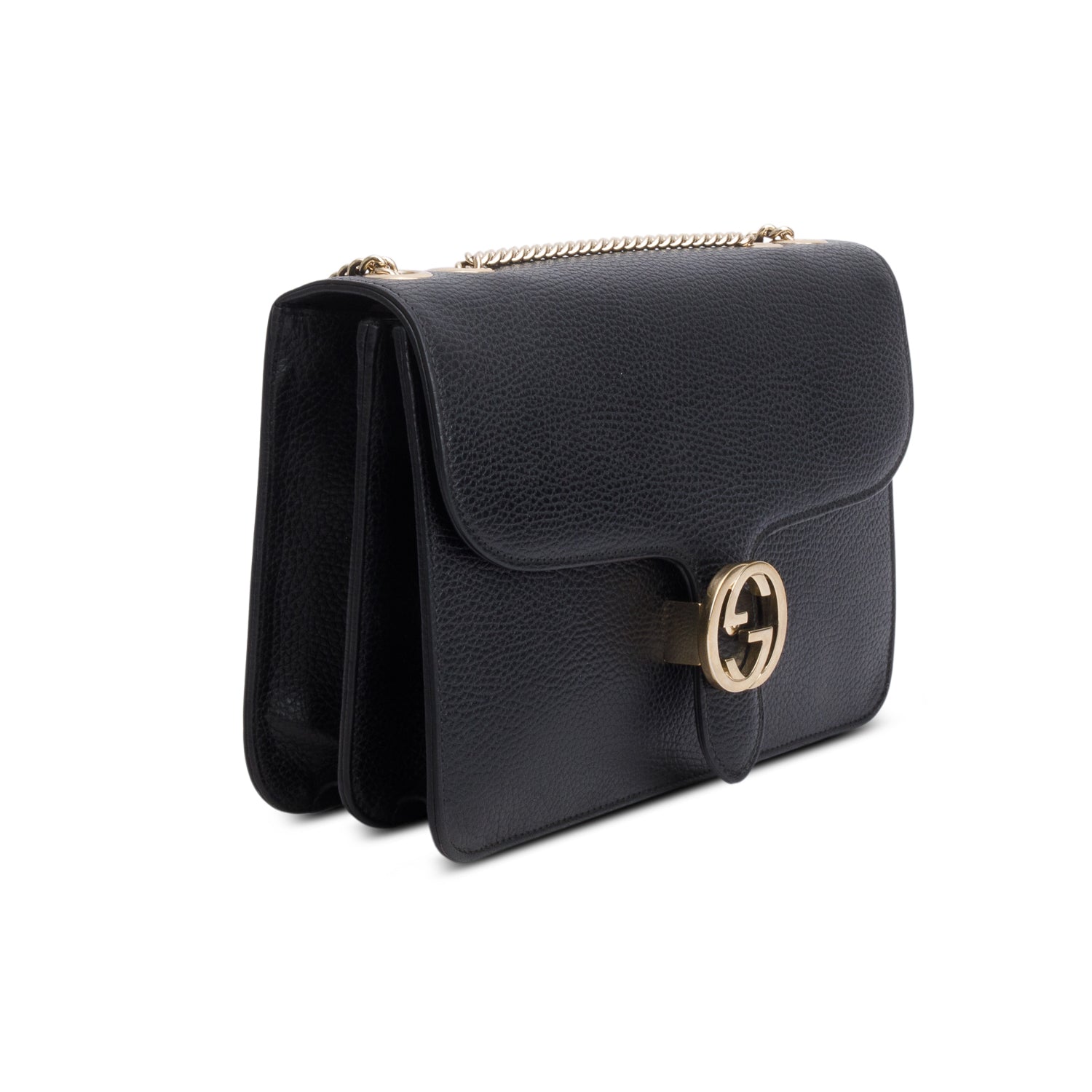 Gucci Black Calfskin Leather Medium Dollar Interlocking GG Shoulder Bag
