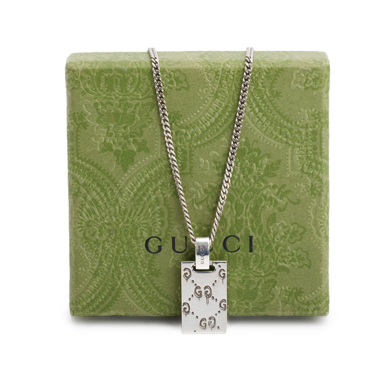 Gucci Sterling Silver Ghost Pendant Necklace w/ Box