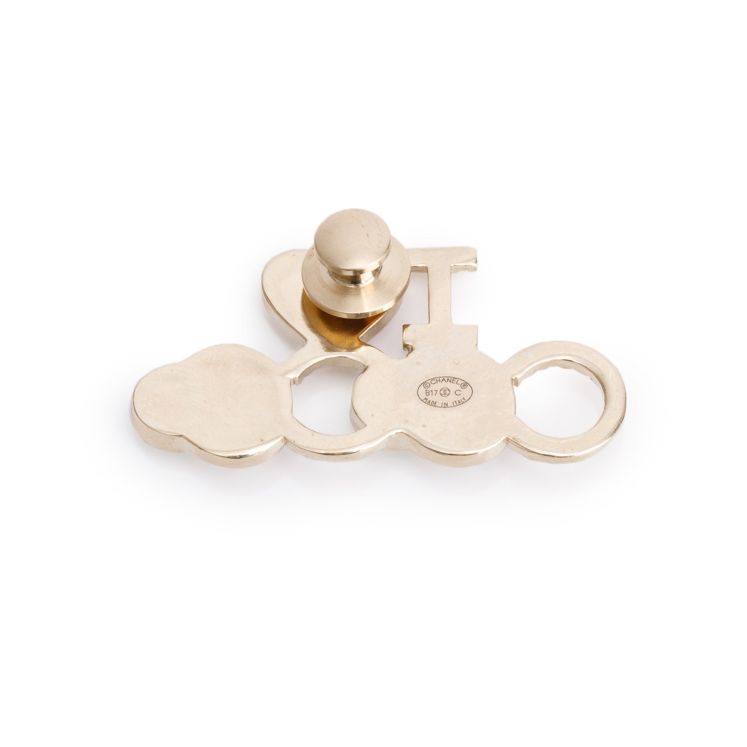 Chanel Gold Plated Faux Pearl & Enamel 'I Love Coco' Pin Brooch